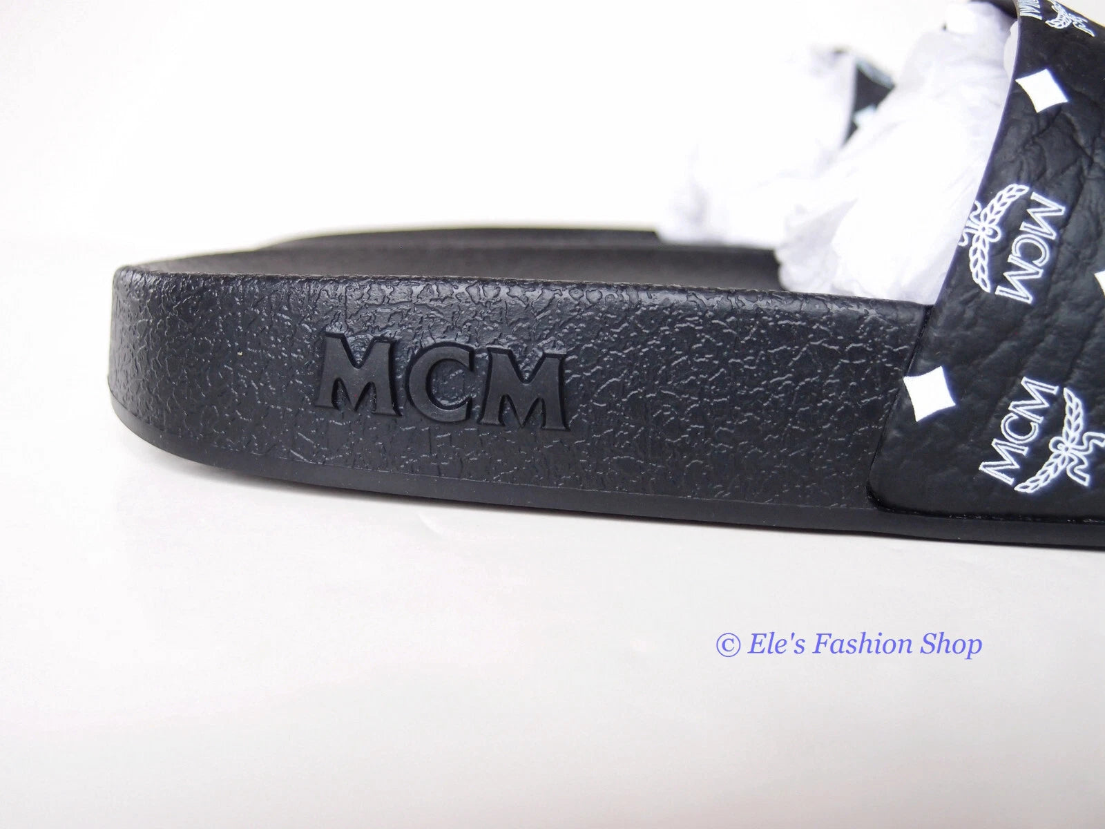New in Box MCM Logo Slide Black Sandals EU 37 US 6.5 7 AUTHENTIC
