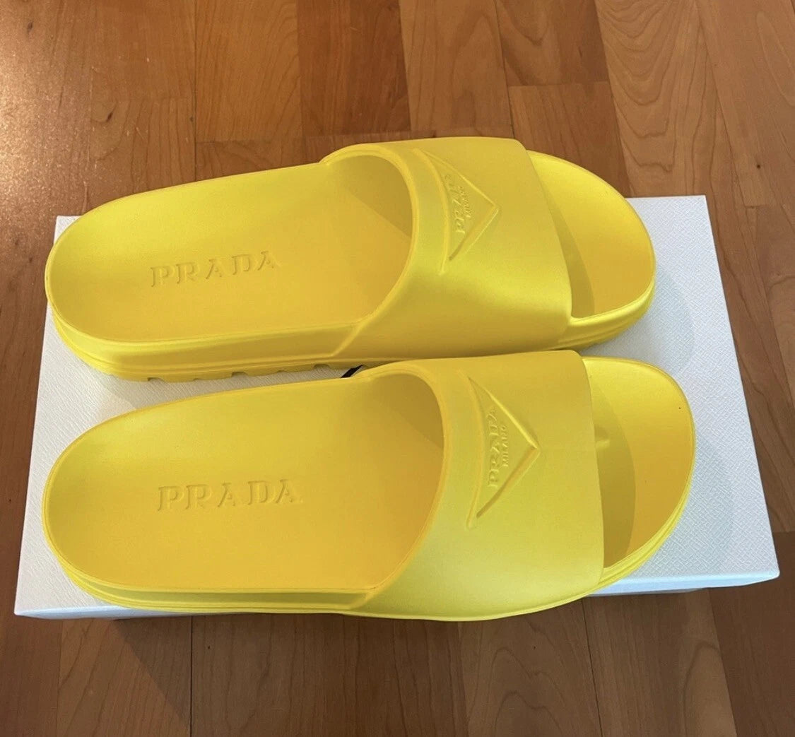 Prada Logo Rubber Pool Platform Slide Sandals - Yellow IT 36 / US 6 (Women’s)