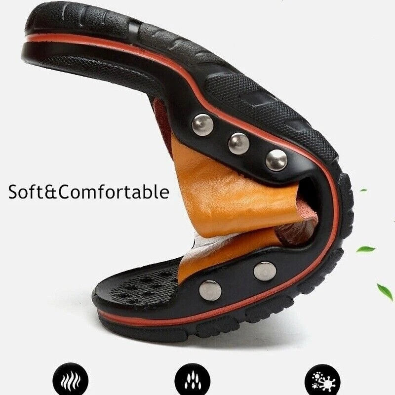 Mens Leather Slippers Summer Beach Fashion Sandals Casual Flats Slides Plus Size