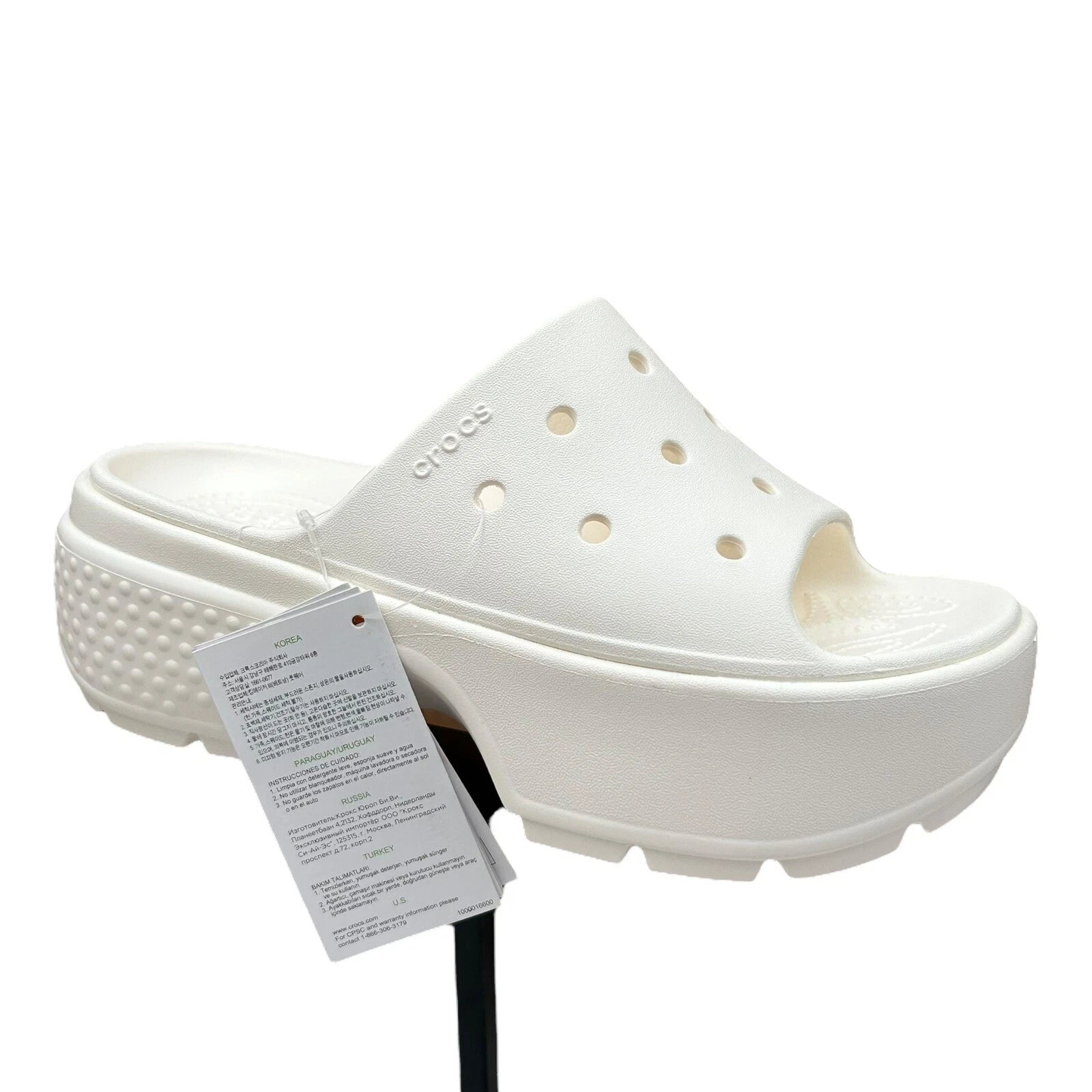 Crocs Women’s Stomp Style Slide Sandals Size 8-8.5 Solid White Chunky Block Heel