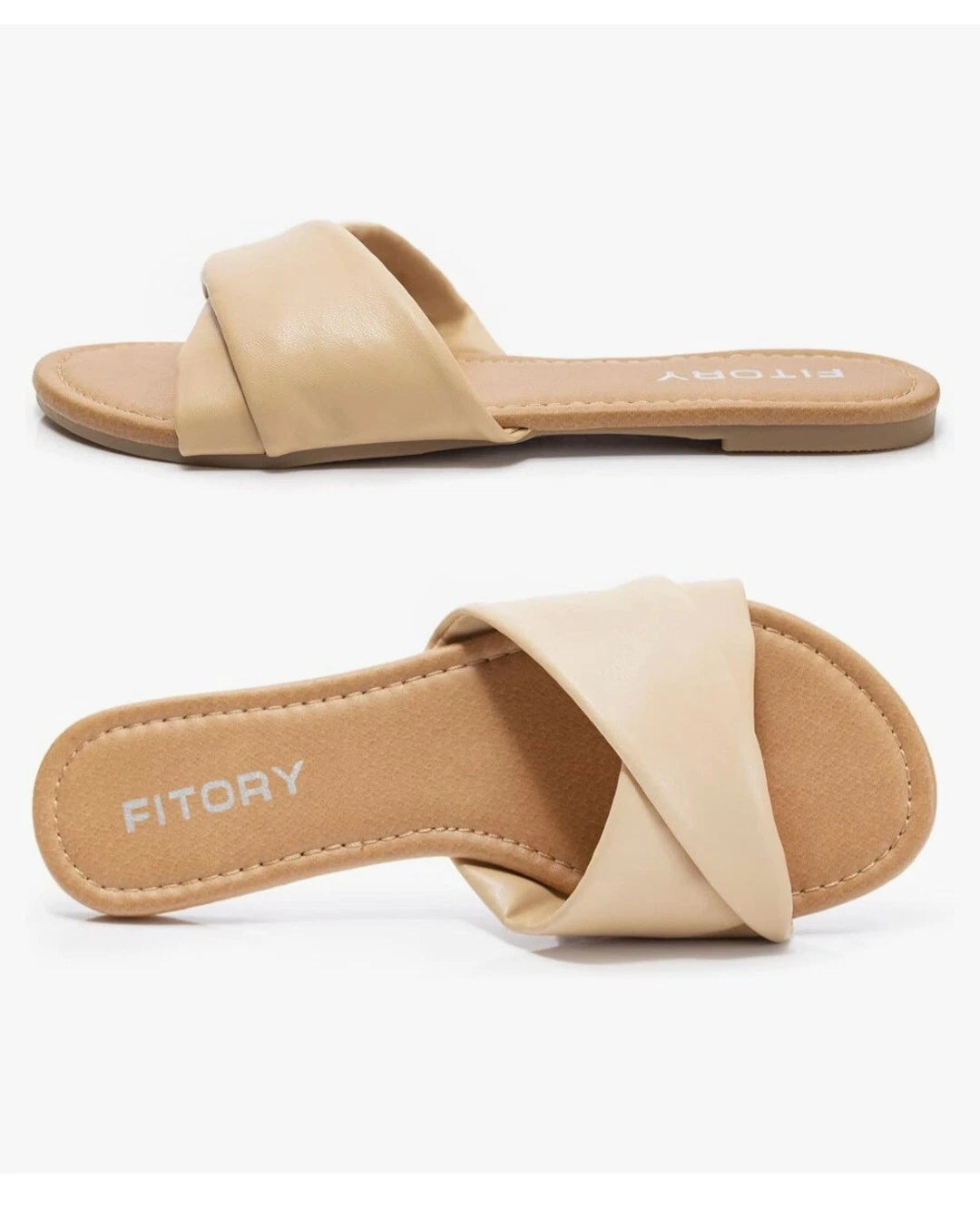 FITORY Women's Flat Sandals Fashion Slides With Soft Leather Slippers Size US 8