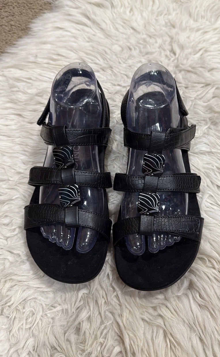 Vionic Sandals Women 8 Amber Black Python Adjustable Strappy Slingback