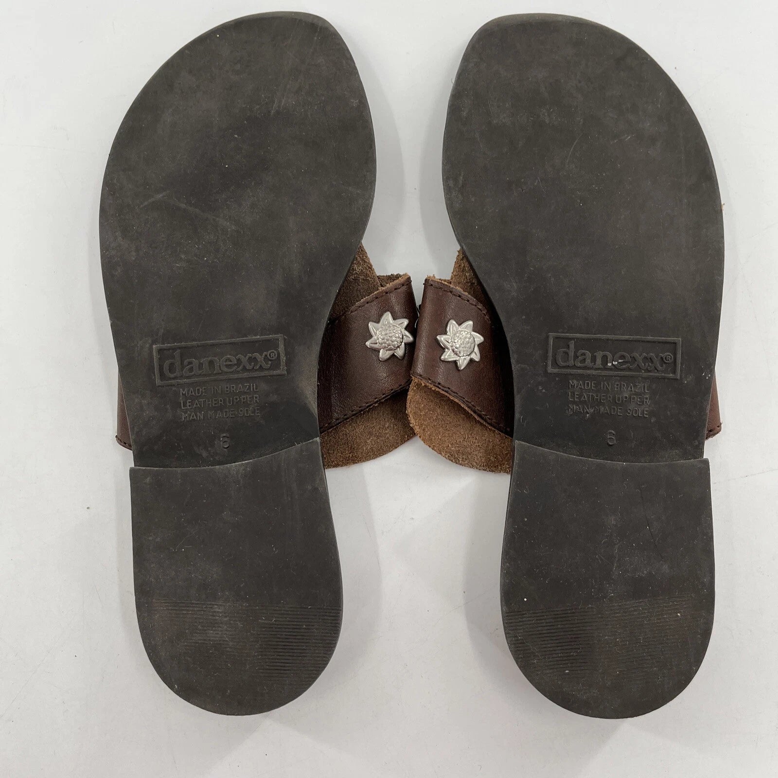 Danexx Womens Slides Sandals Brown Leather Flip Flop Style Block Heel Slip On 6