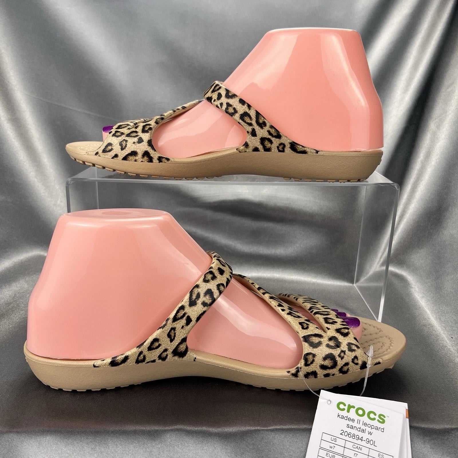 Crocs Kadee II Leopard Sandals Women's 7 Strappy Slides Spring Shoes 206894-90L