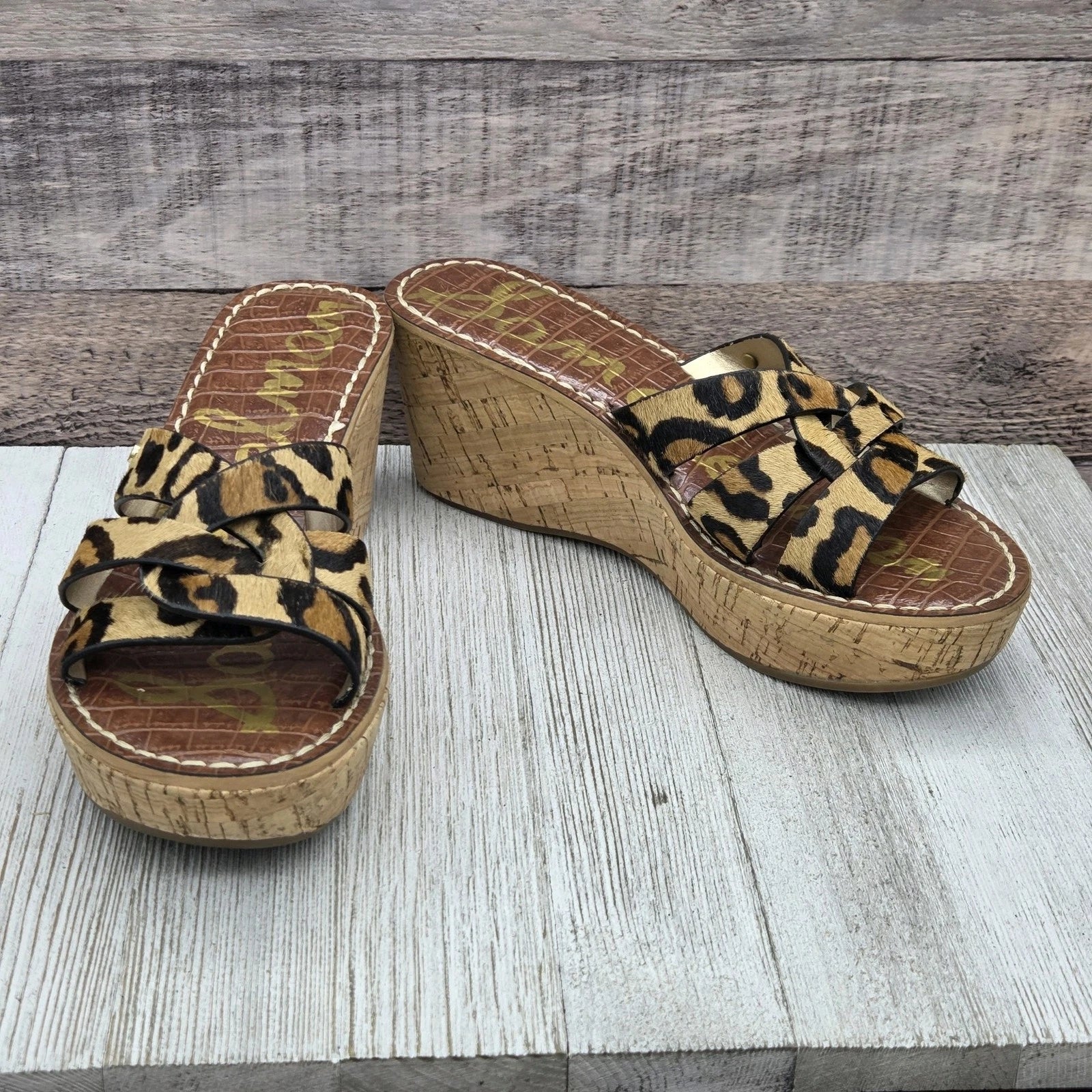 Sam Edelman Sandals Raynere Women's Sz 6 Leopard Cork Wedge Platform Shoe