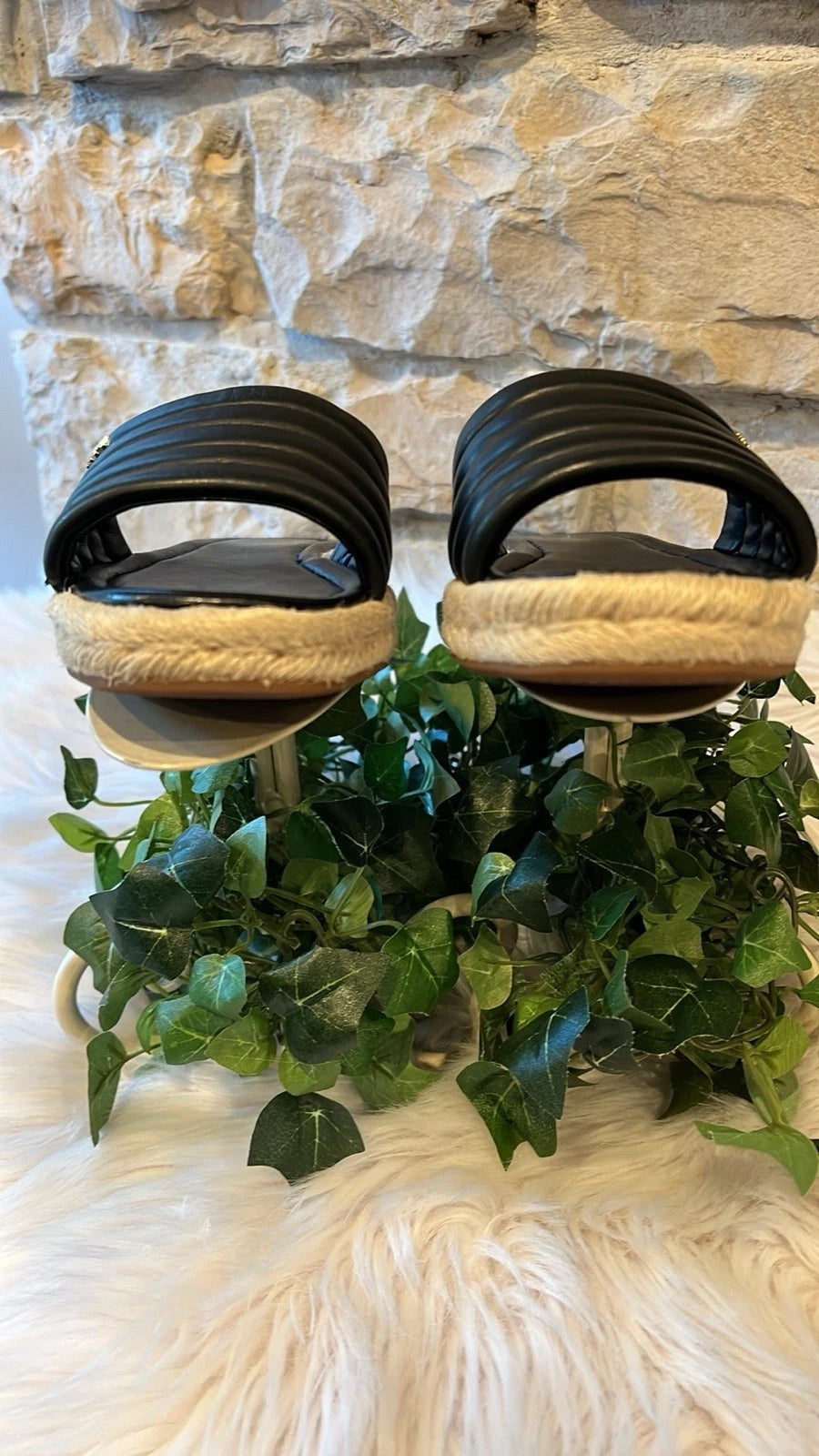 Michael Kors Royce Black Quilted Slides Espadrille Jute - Size 6/7