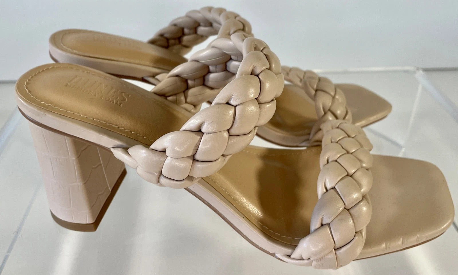 DUNES NY Iris Double Strap Braided Memory Foam Slide Sandal Heels 7.5 Nude Blush