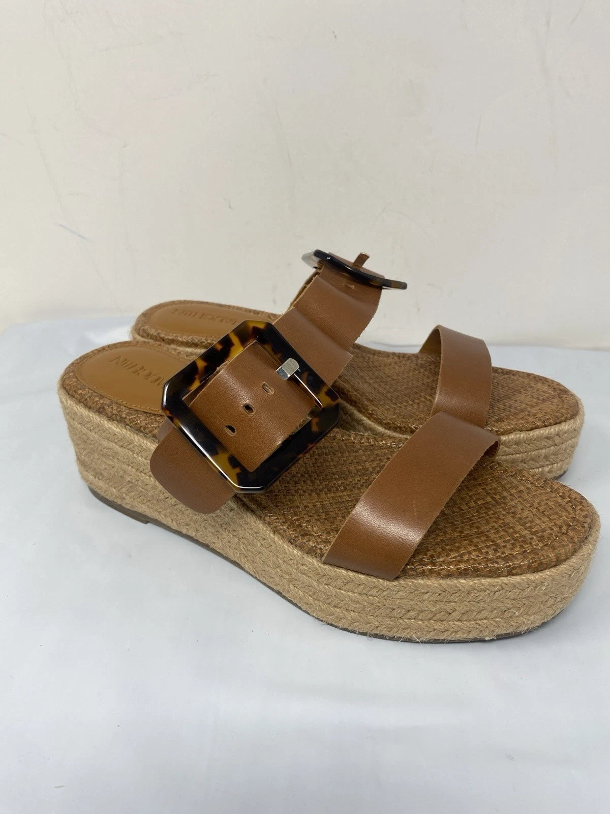 J McLaughlin  Wedge Espadrilles Bamboo Buckle Slide Sandal Women Size 6.5 Fleur