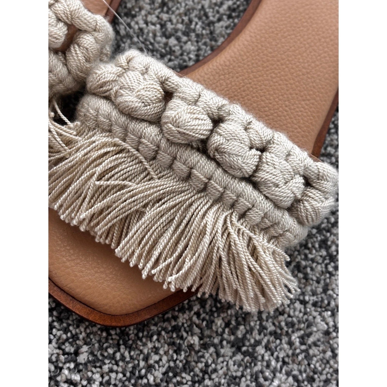 Silvia Cobos Cream Candy Fringe Detail Square Toe Flat Slide Sandals NWOB size 7