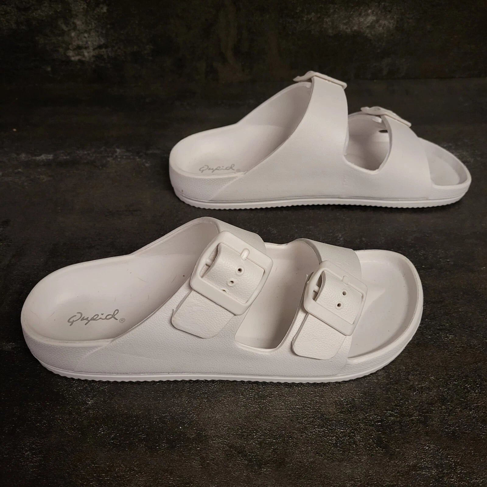 NEW White Double Straps Slip On Slides Slipper Fashion Sandals Shoes Size 6