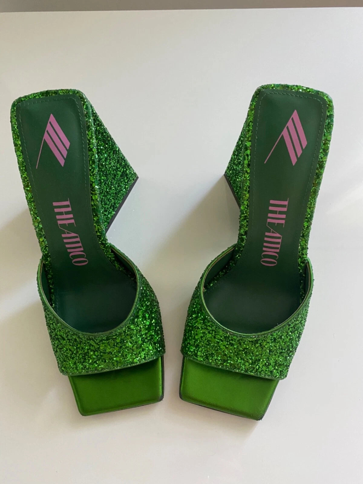 New Women's The Attico Stunning Devon Slide Herl Sandal Green Apple 37