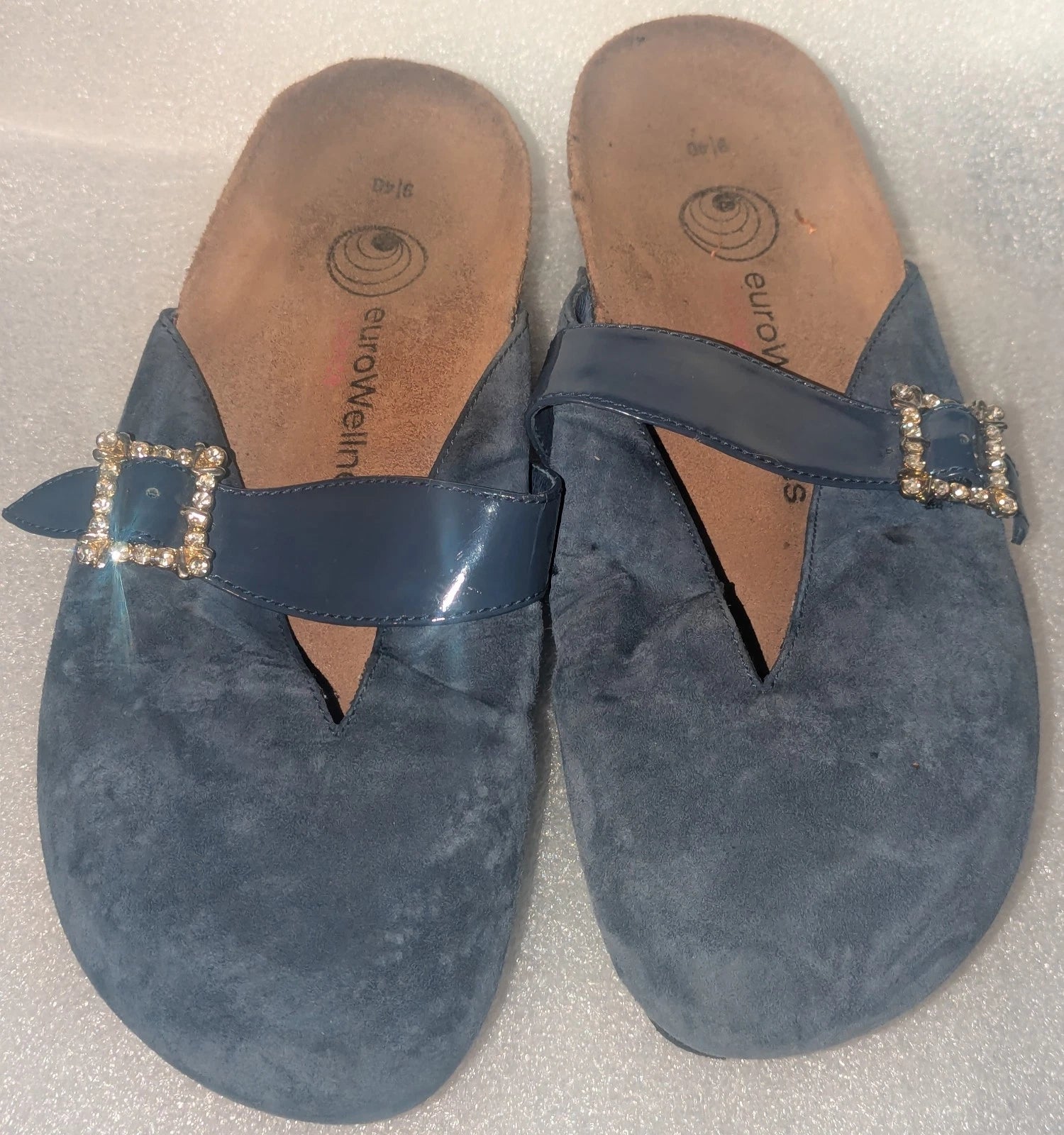 euroWellness Blue Suede  Slide Fashion Sandals Women's Shoes 9 US / 40 EU
