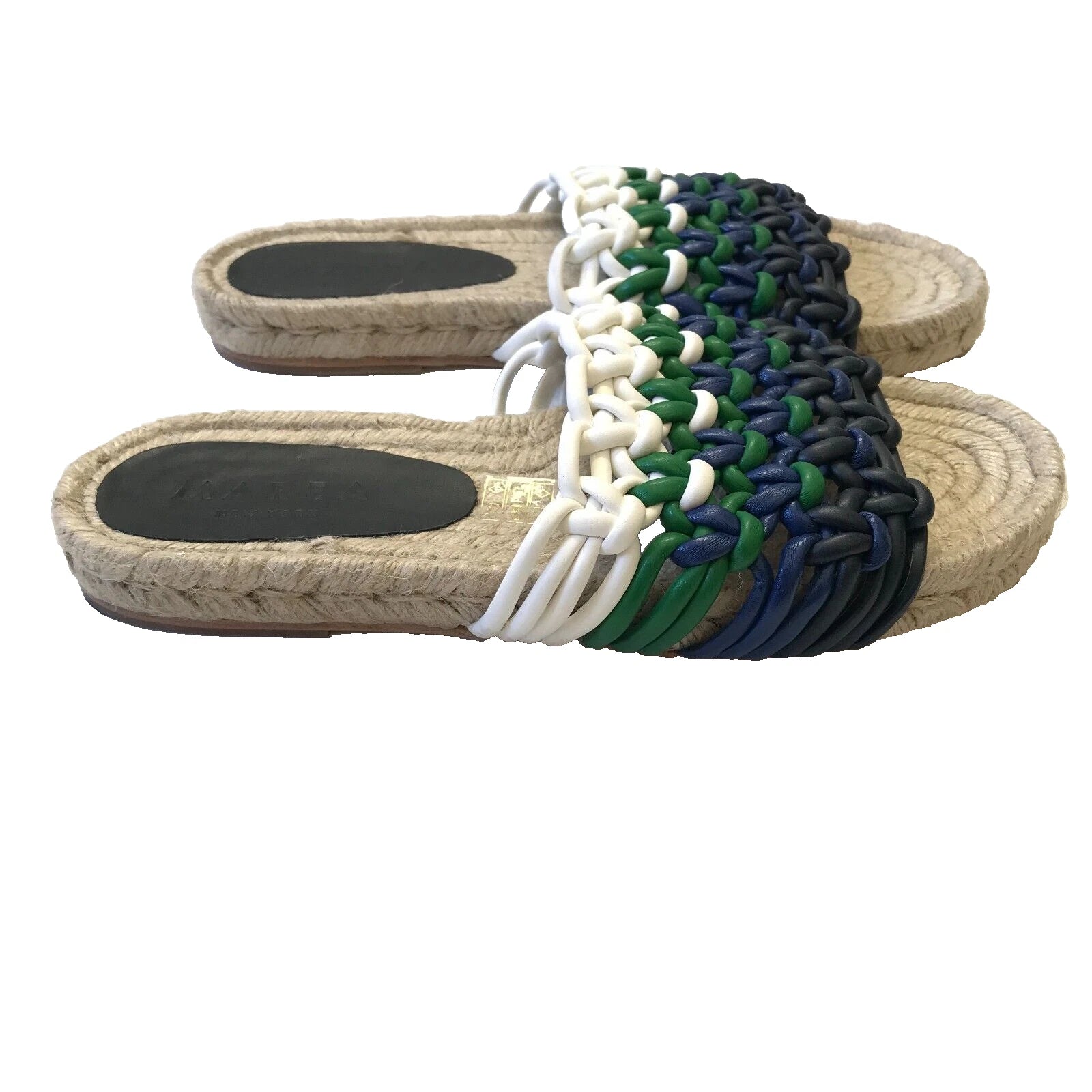 Anthropologie Marea Leather Braided Espadrille Sandals Slides Womens 39 9 Blue