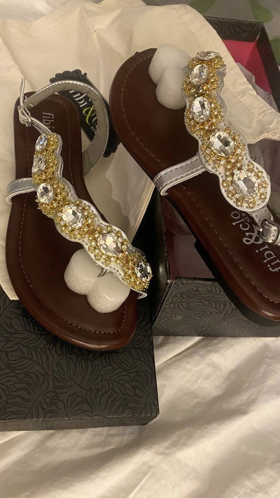 Fibi & Clo Women’s Size 7 SUN CASCADE Sandals Brown & Gold New In Box W/Dust Bag