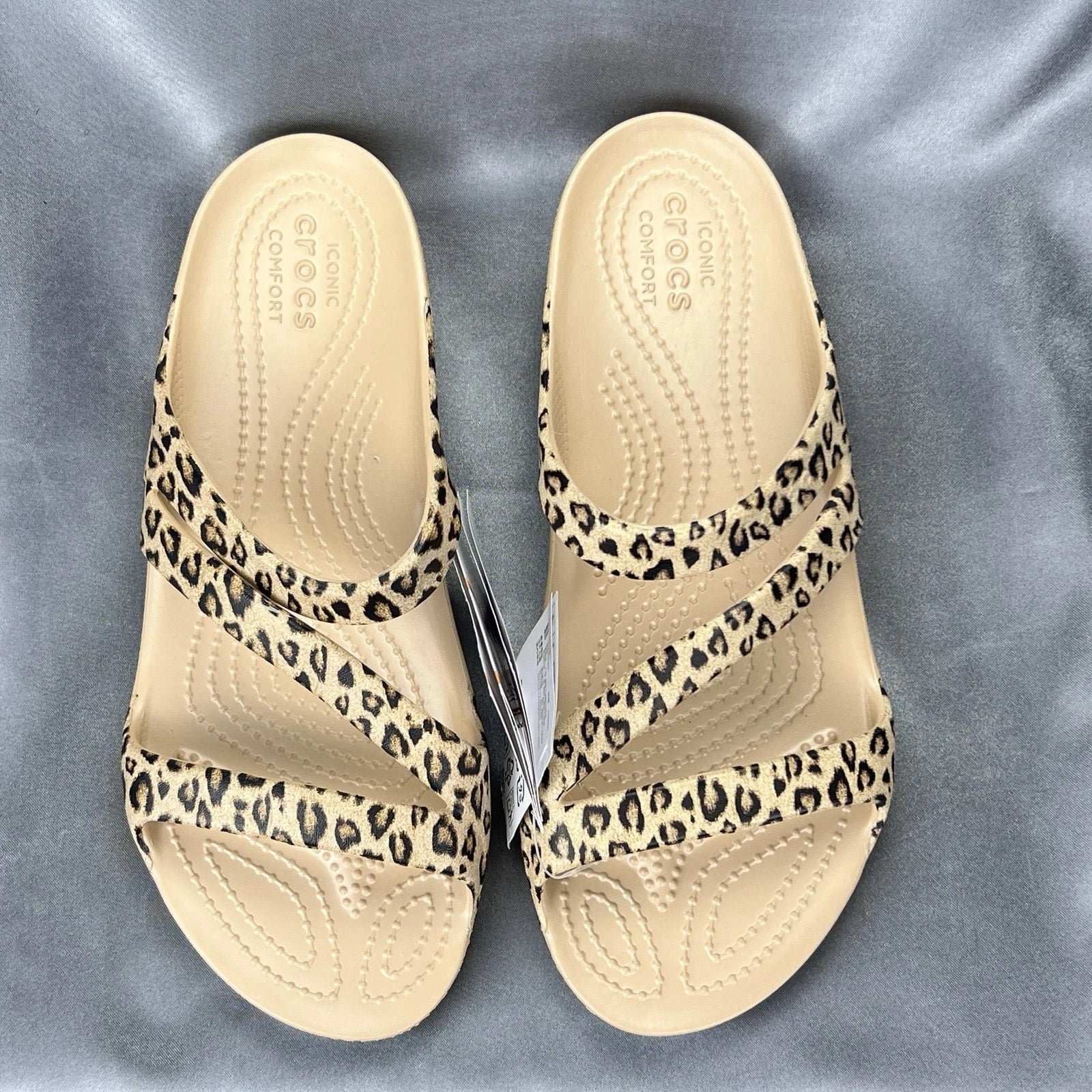 Crocs Kadee II Leopard Sandals Women's 7 Strappy Slides Spring Shoes 206894-90L