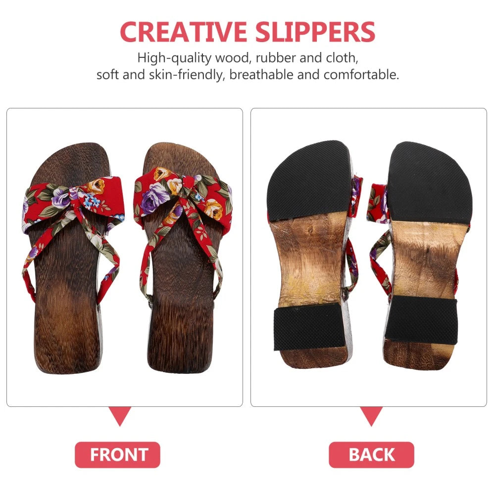 Chinese Style Wooden Clogs Women's Slide Sandals Flat Dressy for
