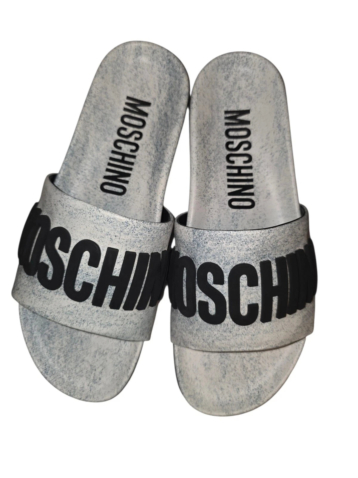 Moschino Womens 8.5 EU 41  Slide Dress Sandal White Blue Logo
