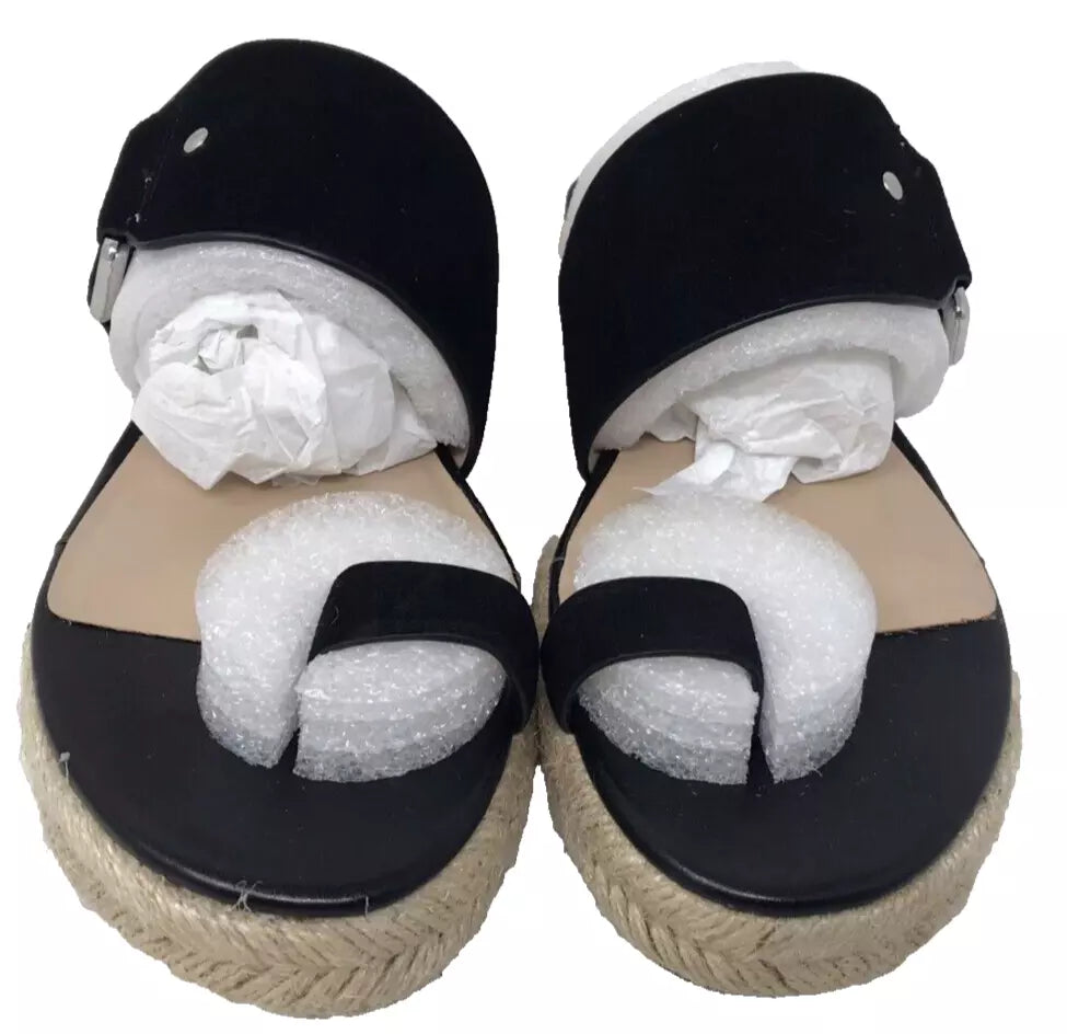 H By Halston Women's Savannah Slip On Slide Sandals W/Toe Ring Black Size:7.5