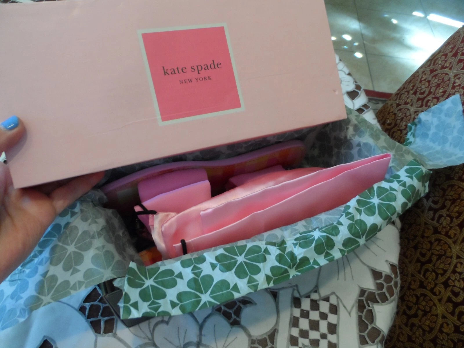 New Kate Spade New York Pink Madras Bikini Bow Slide Size 6.5B