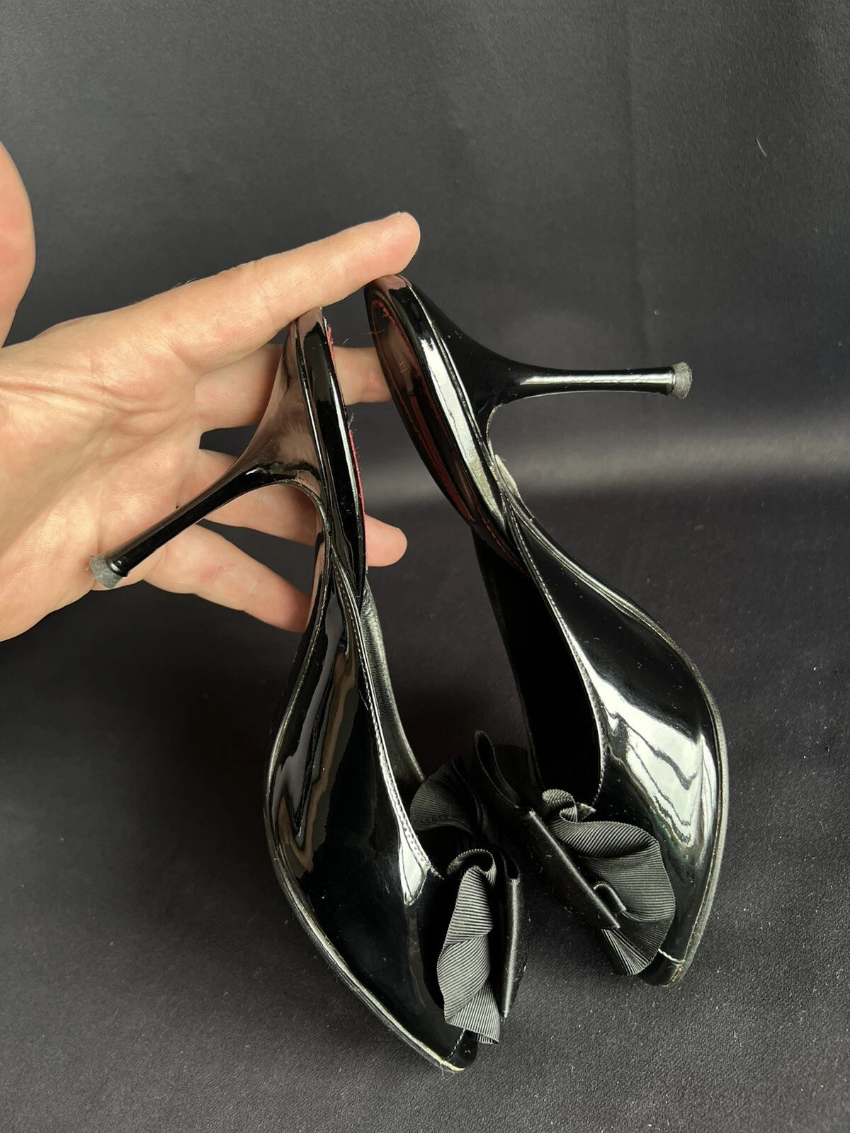 Dolce & Gabbana Women's Heeled Slides Sandals Black Patent Leather Size 38,5