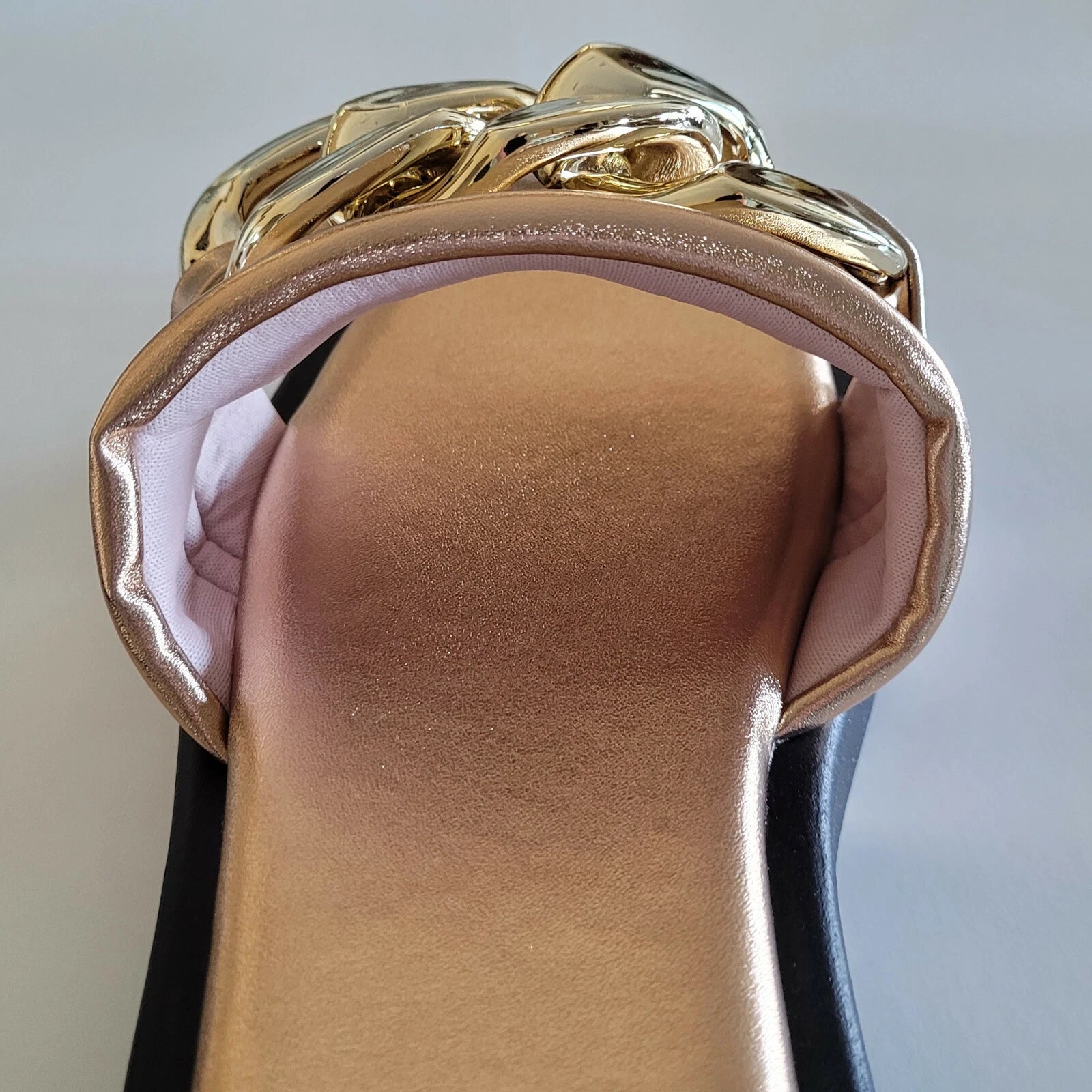 H2K Chain Rose Gold Fashion Comfort Soft Slides Flip Flops Sandals  Open Toe New