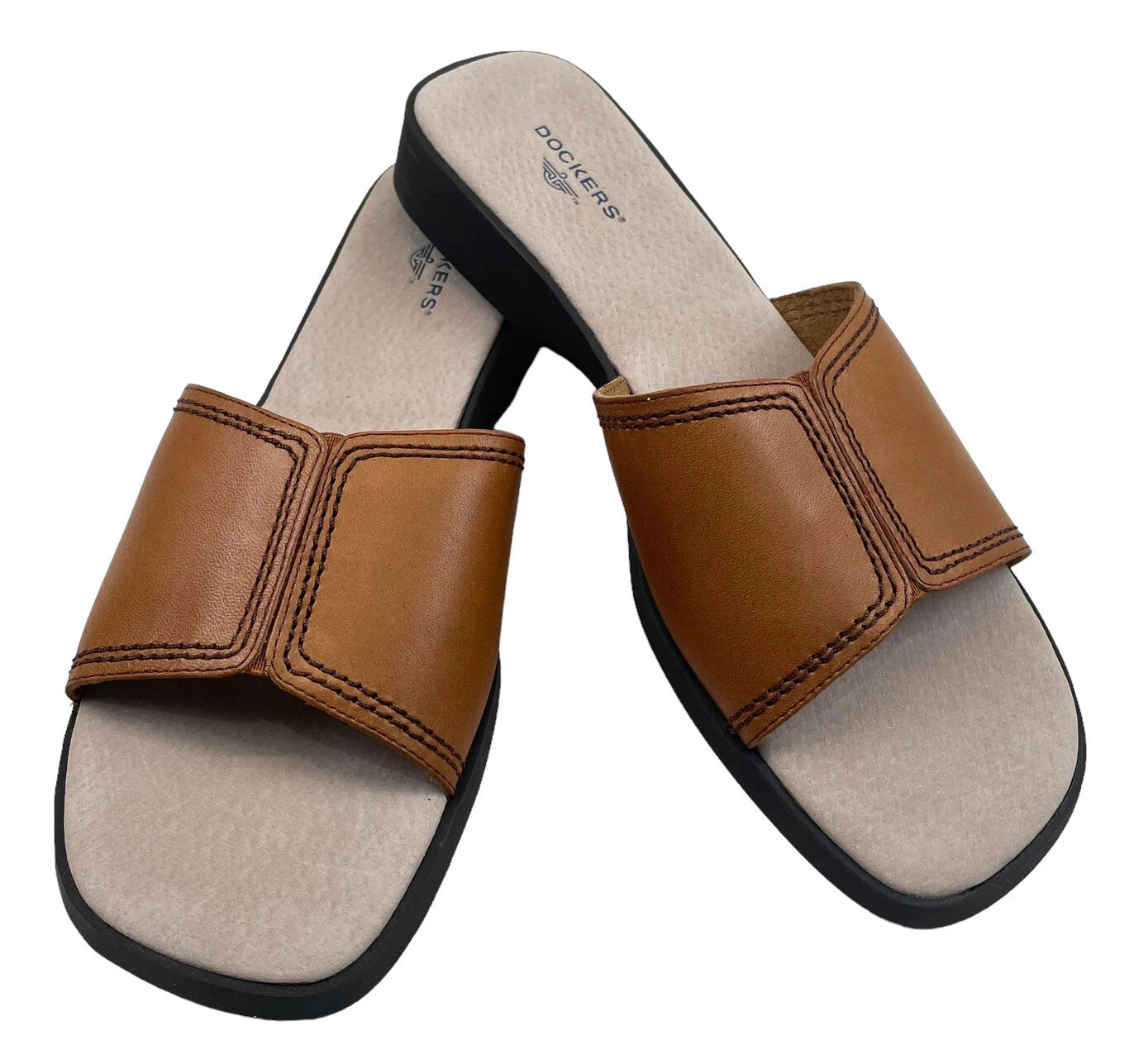 NWT Dockers Healy DB Slide Leather Sandals Womens 9 M Prairie Brown Wedge