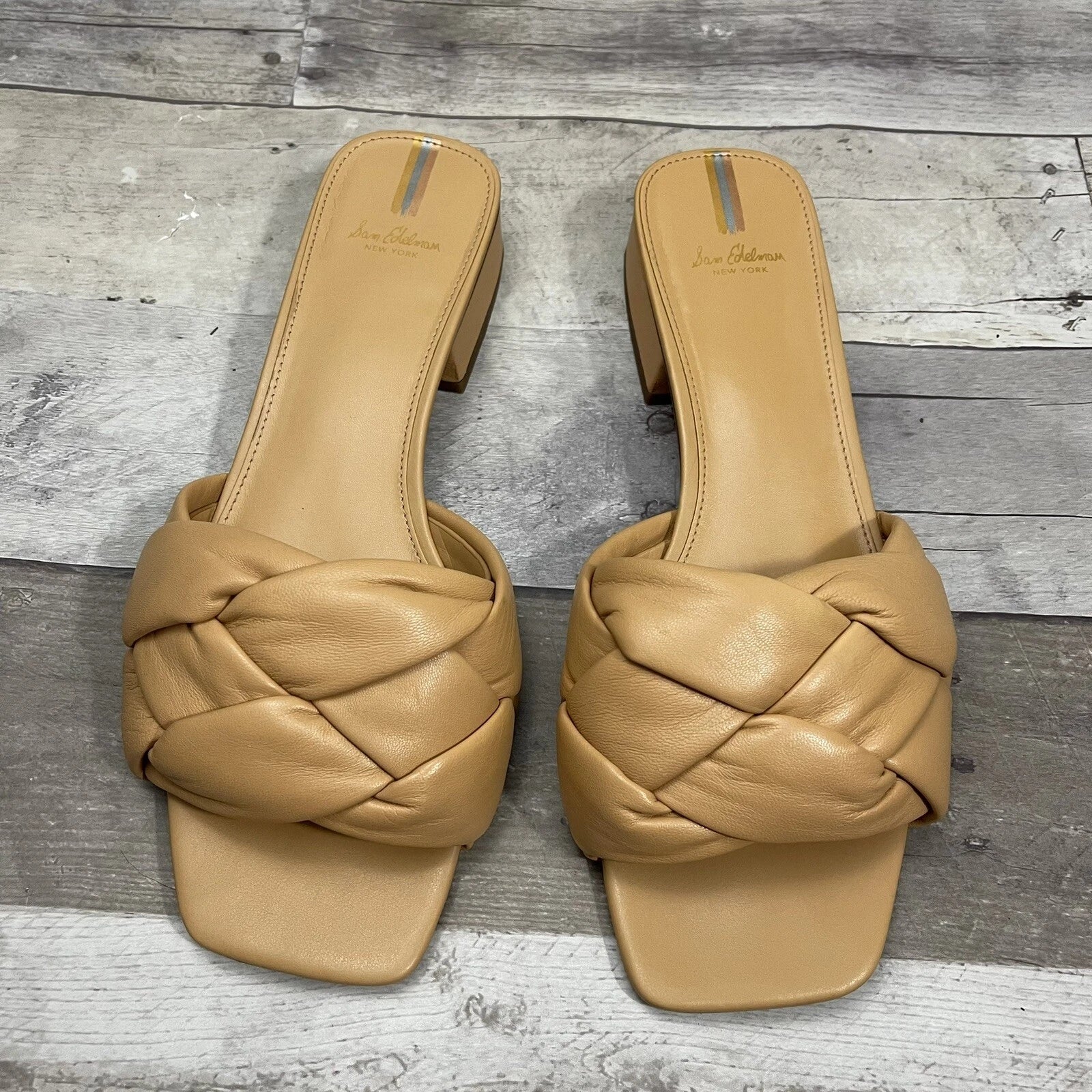 Sam Edelman Dawson Square Toe Quilted Leather Slide Sandals Size 10 Beige