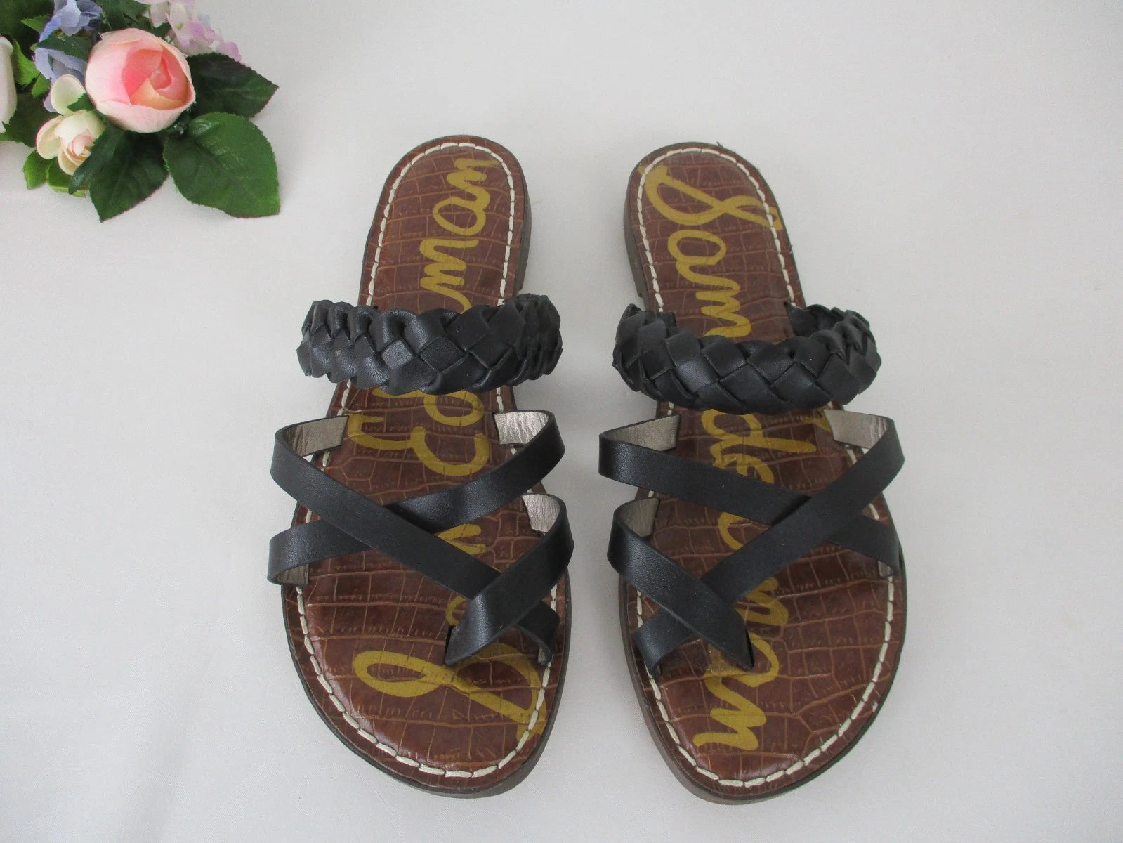 Sam Edelman Garvie Black Leather Strappy Slide Flat Sandals sz. 9, 39