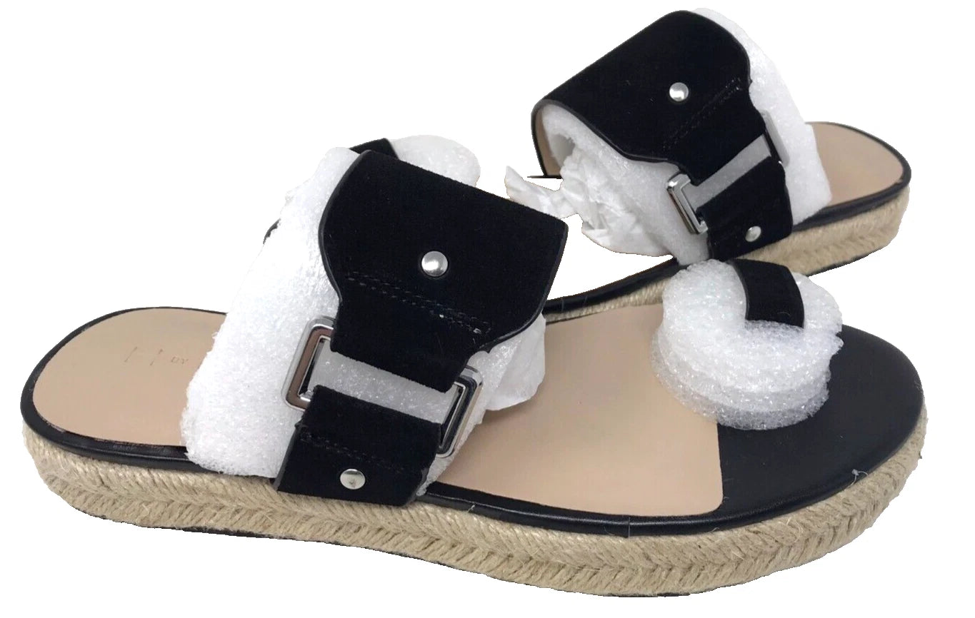 H By Halston Women's Savannah Slip On Slide Sandals W/Toe Ring Black Size:7.5