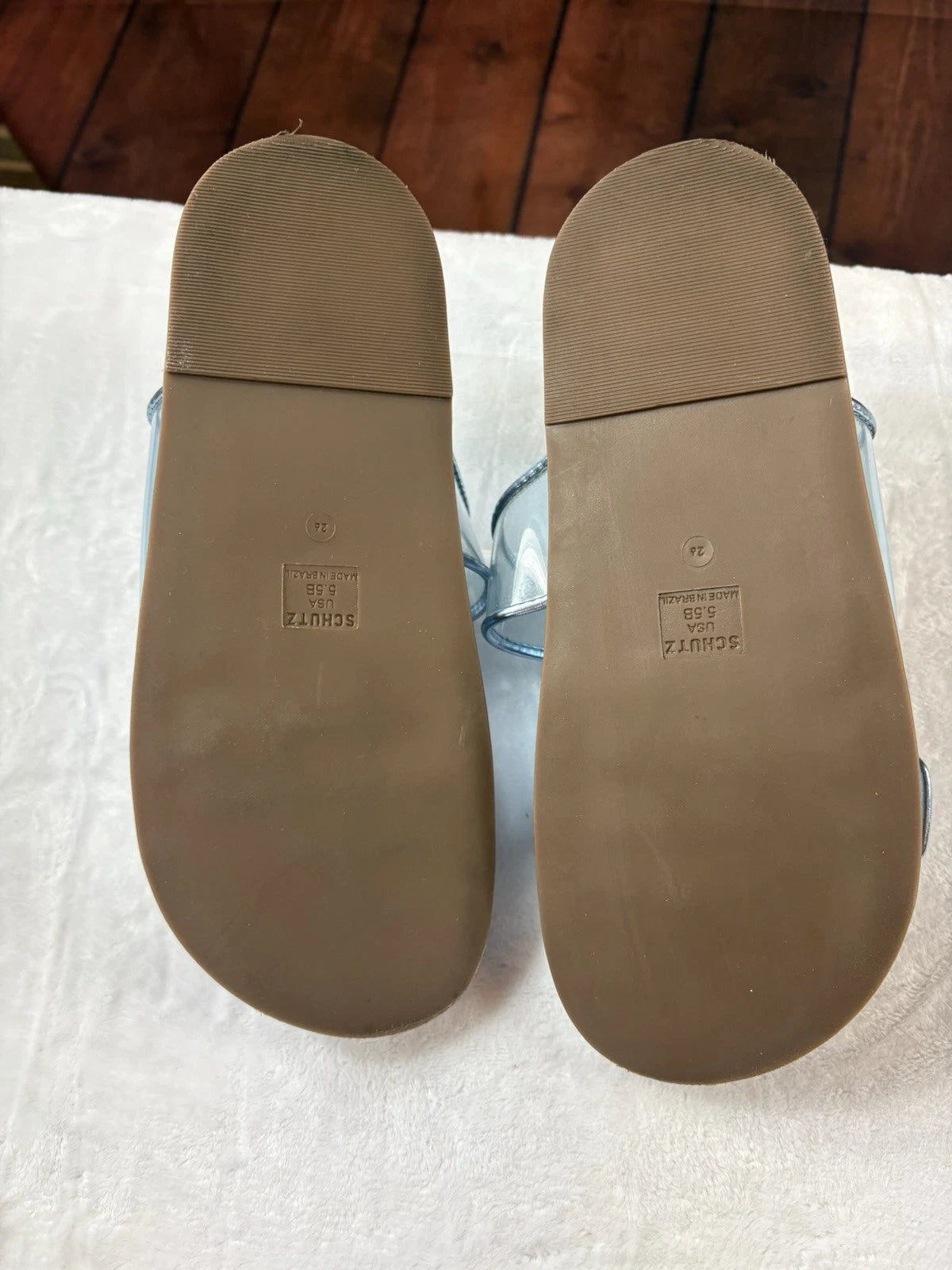 Schultz Enola sporty Metallic Blue Slides With Bamboo Style Buckles