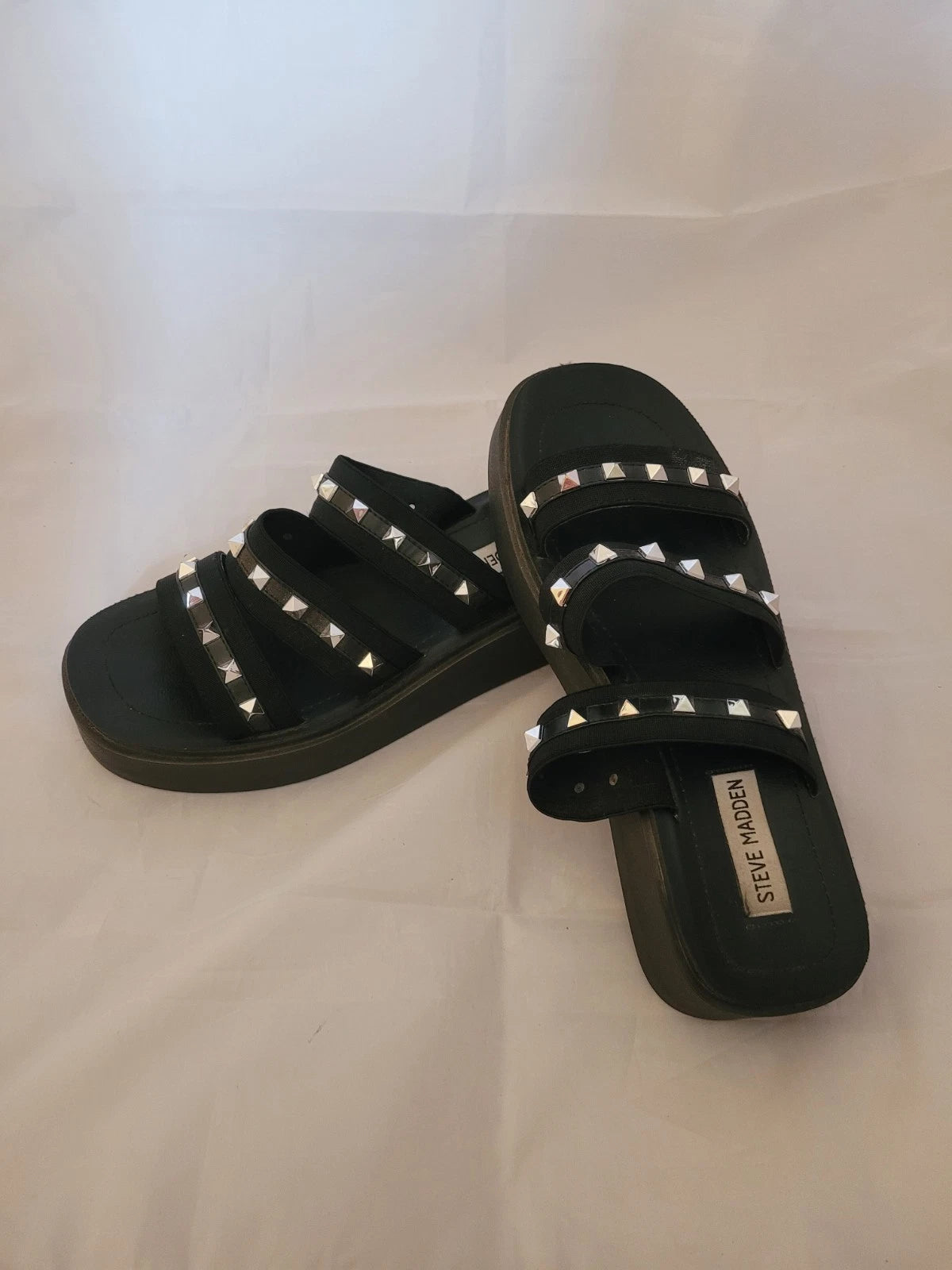 Steve Madden Platform Sandals Black Spike Studded Size 8.5 Slip On Y2K Vibe