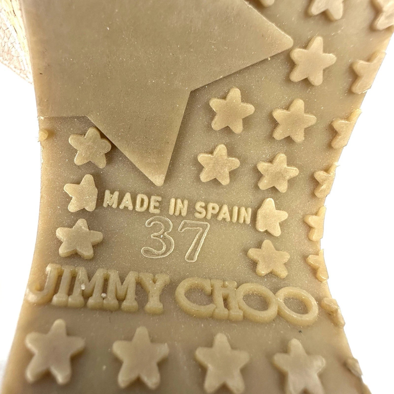 Jimmy Choo Panna Sandals 7 Cork Heel Womens Slip On Shoes Made In Spain