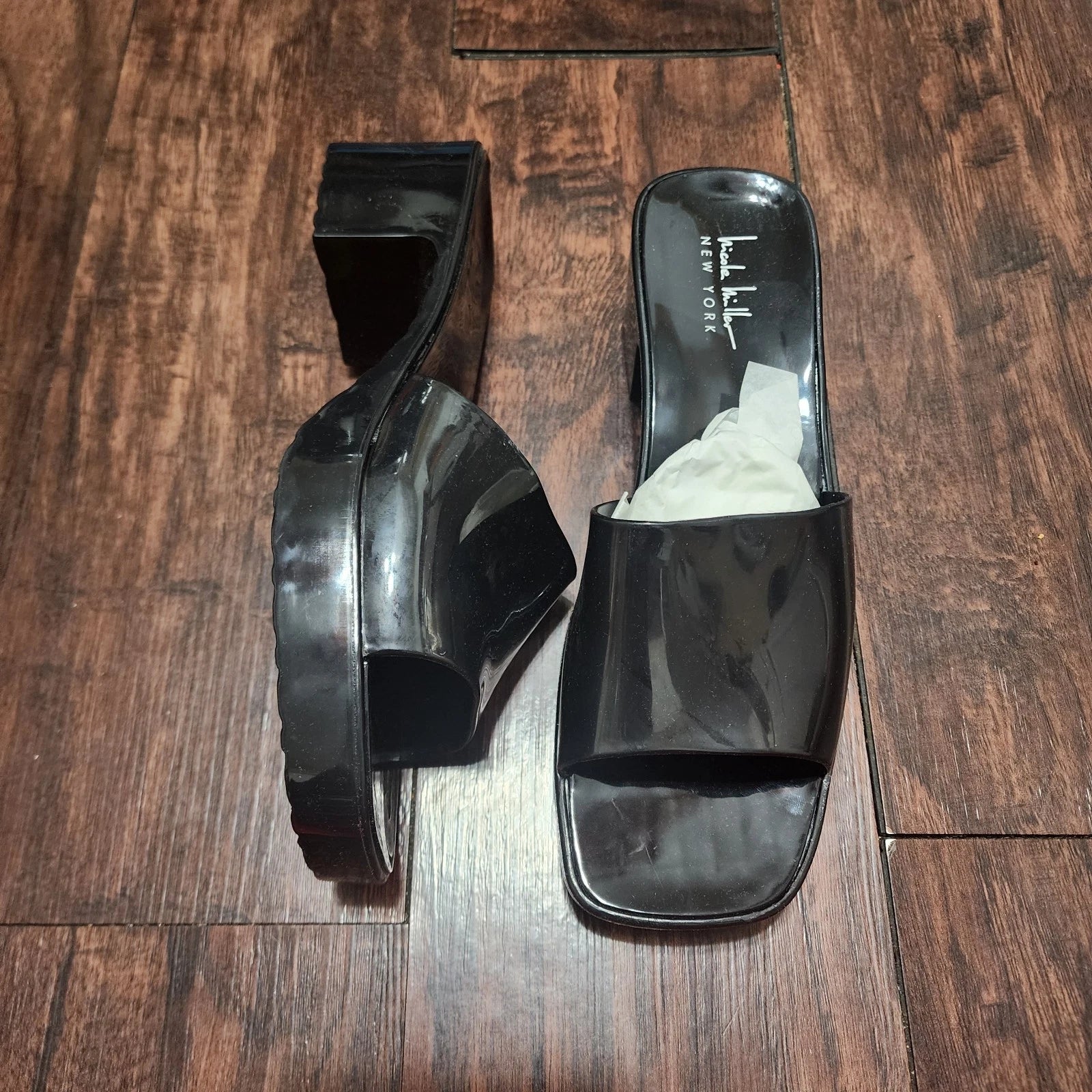 Nicole Miller New York Sandals Womens 8 Black Tikky Style Platform With Heel