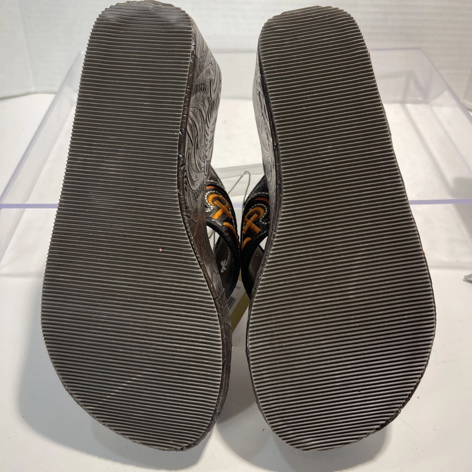 Montana West Embroidered~Rhinestone & Cross Western Style Wedge Sandals Sz 7-7.5