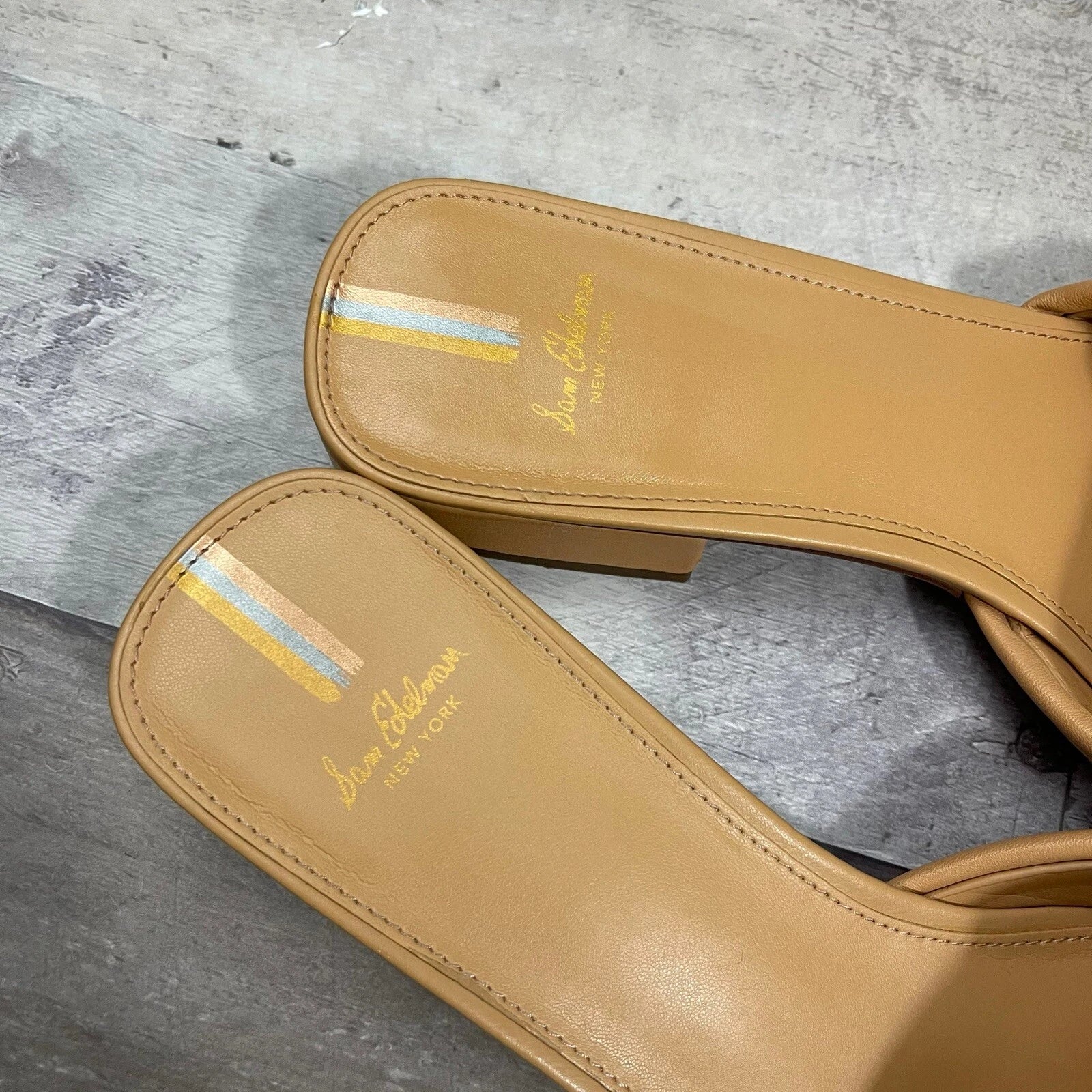 Sam Edelman Dawson Square Toe Quilted Leather Slide Sandals Size 10 Beige