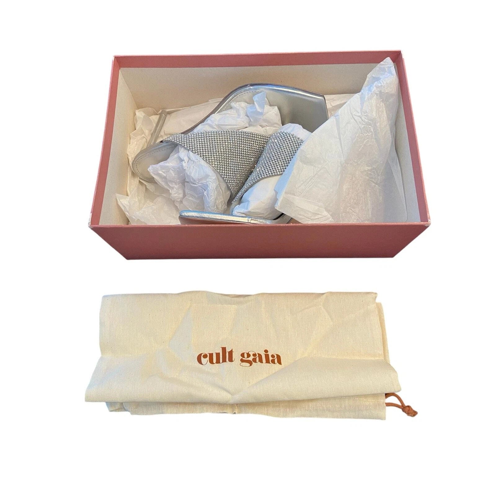 Cult Gaia Audrey Crystal Embellished Sandals Stiletto Heel Square Toe Clear Sz 6