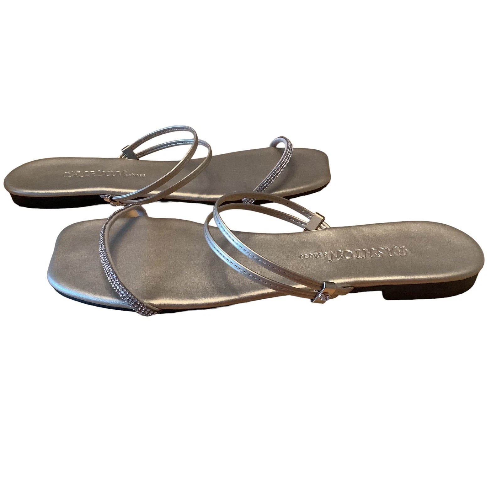 FASHION & SHOES METALLIC GOLD LEATHER AND CRYSTAL STRAP SLIDES NEW EU 40 US 9.5