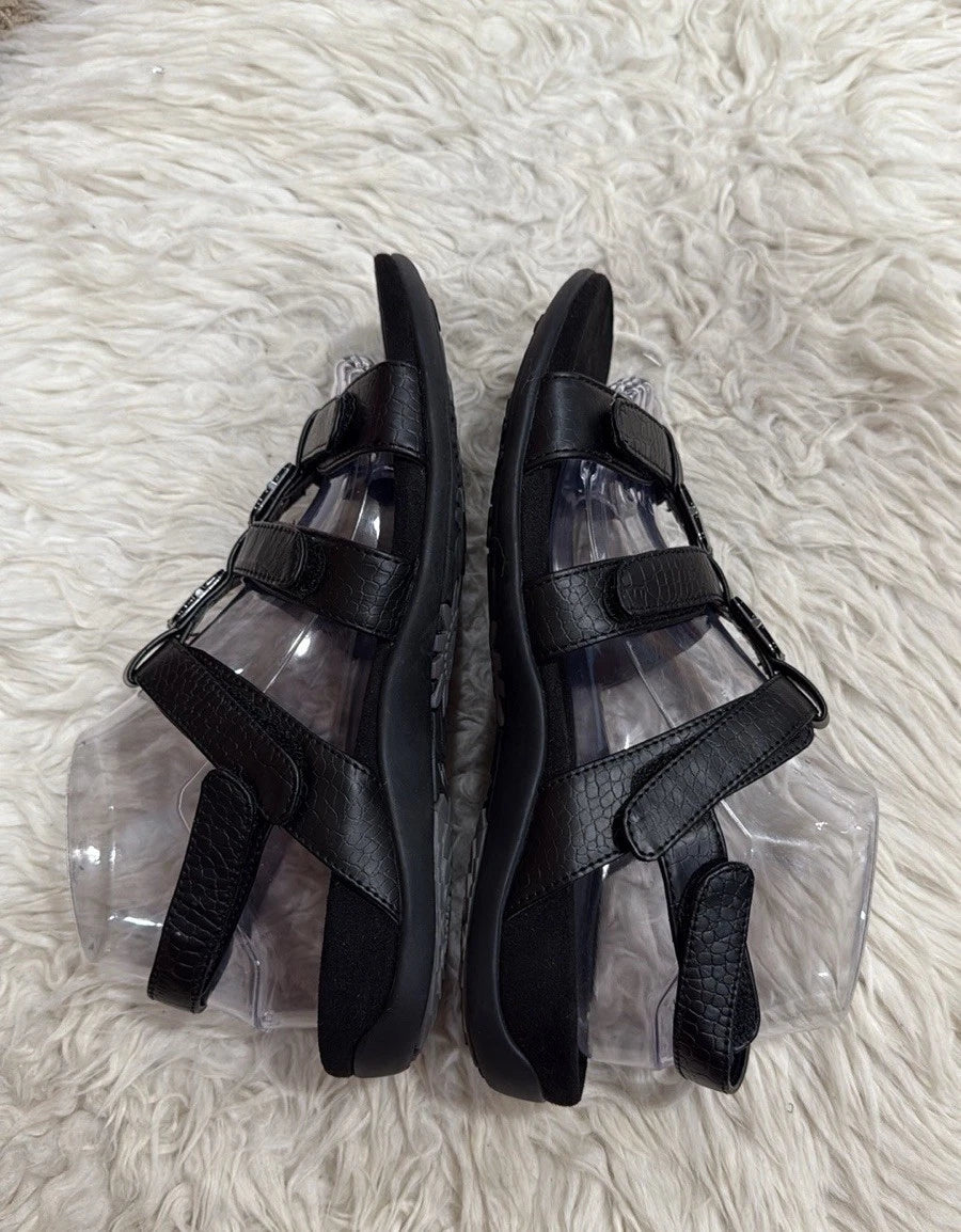 Vionic Sandals Women 8 Amber Black Python Adjustable Strappy Slingback