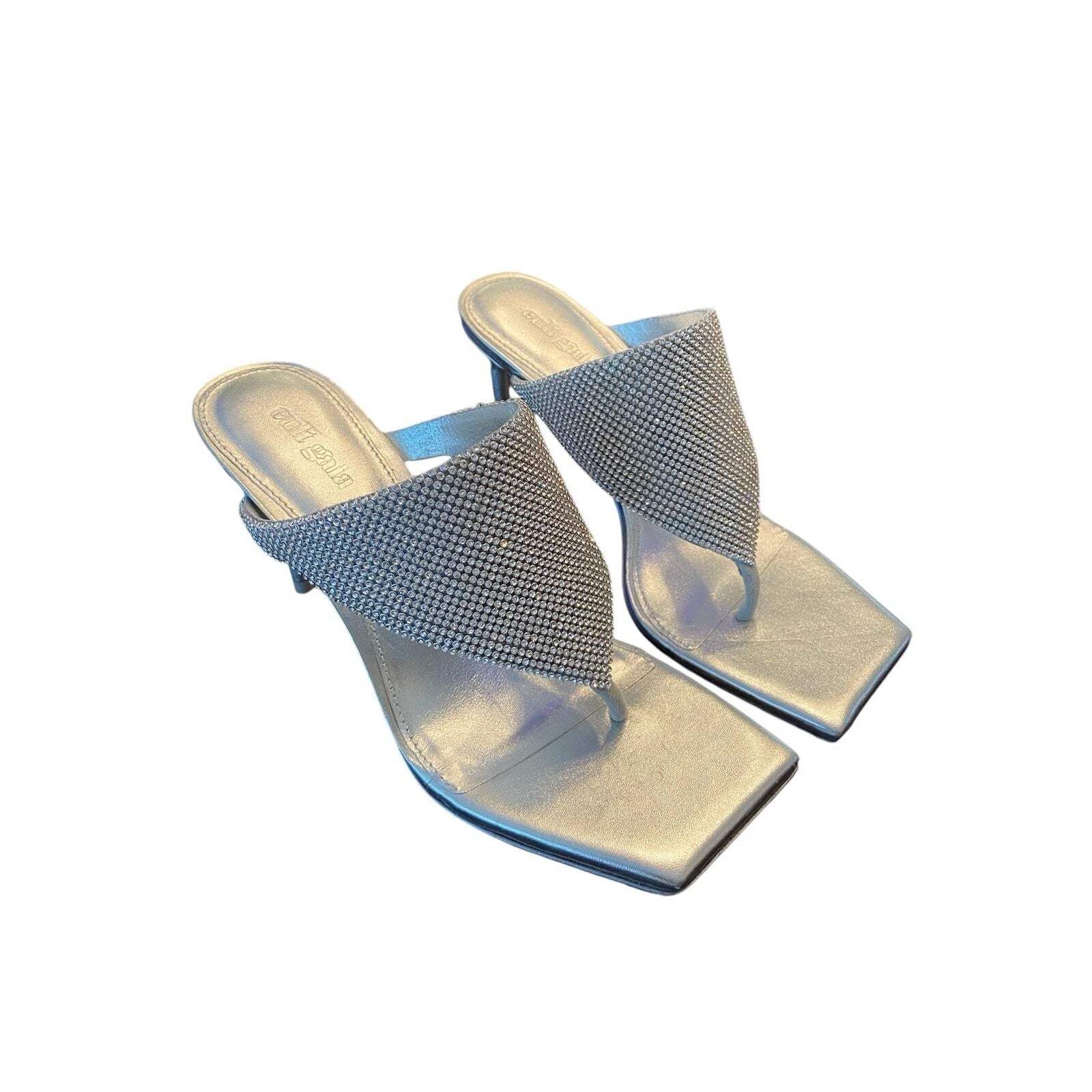 Cult Gaia Audrey Crystal Embellished Sandals Stiletto Heel Square Toe Clear Sz 6