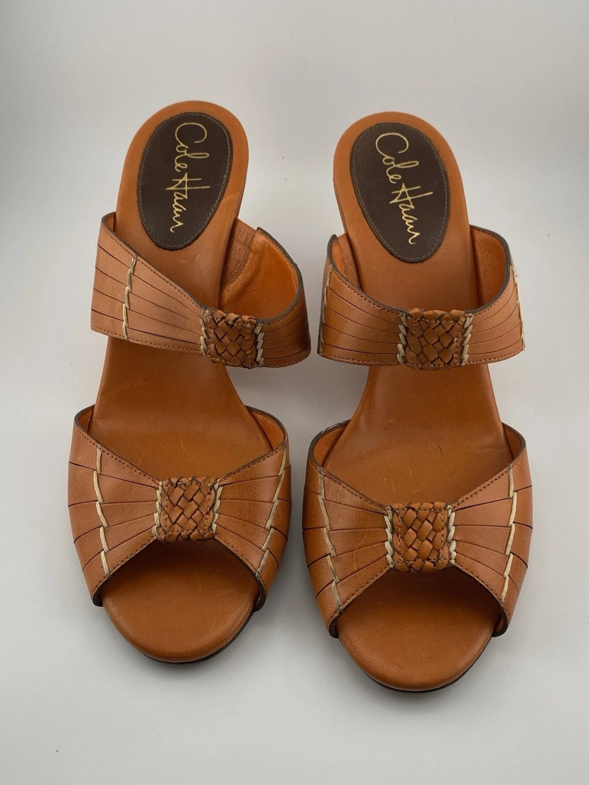 Cole Haan Air Huarache Slide Sandal Womens 8 Slip On Leather Orange Wedge