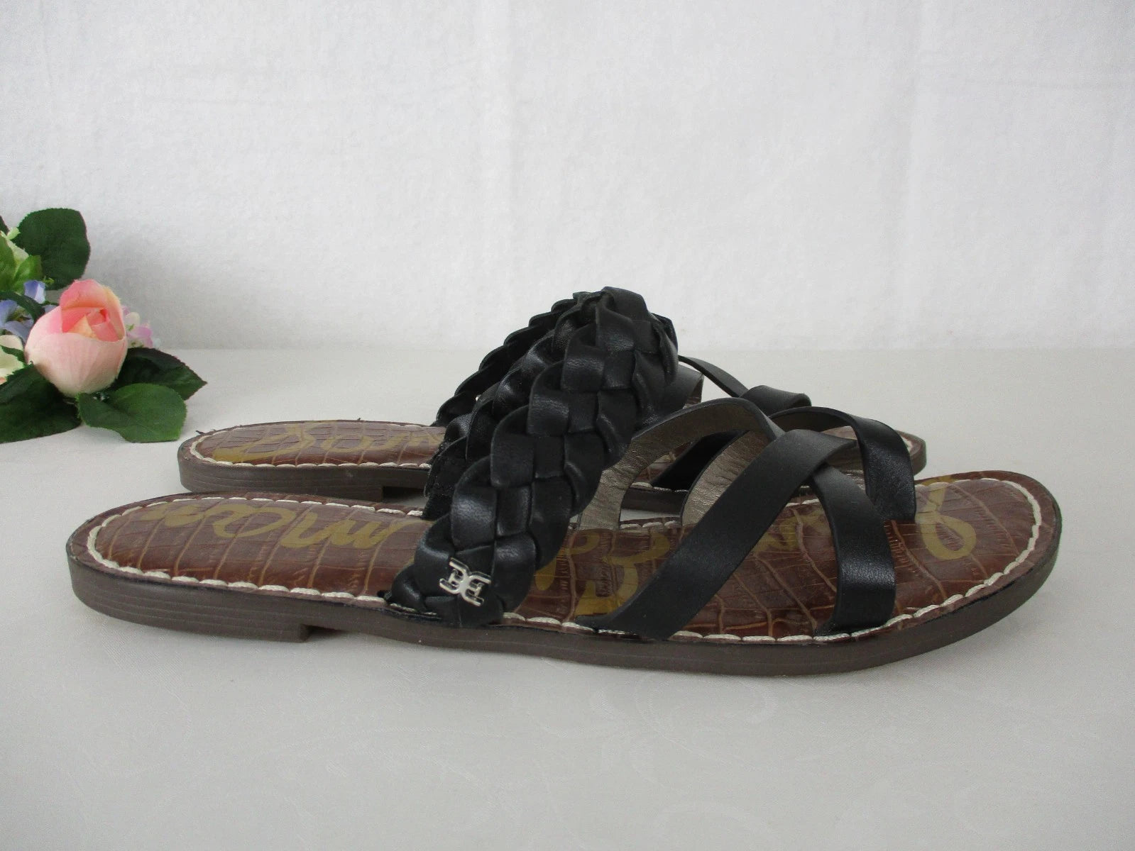 Sam Edelman Garvie Black Leather Strappy Slide Flat Sandals sz. 9, 39