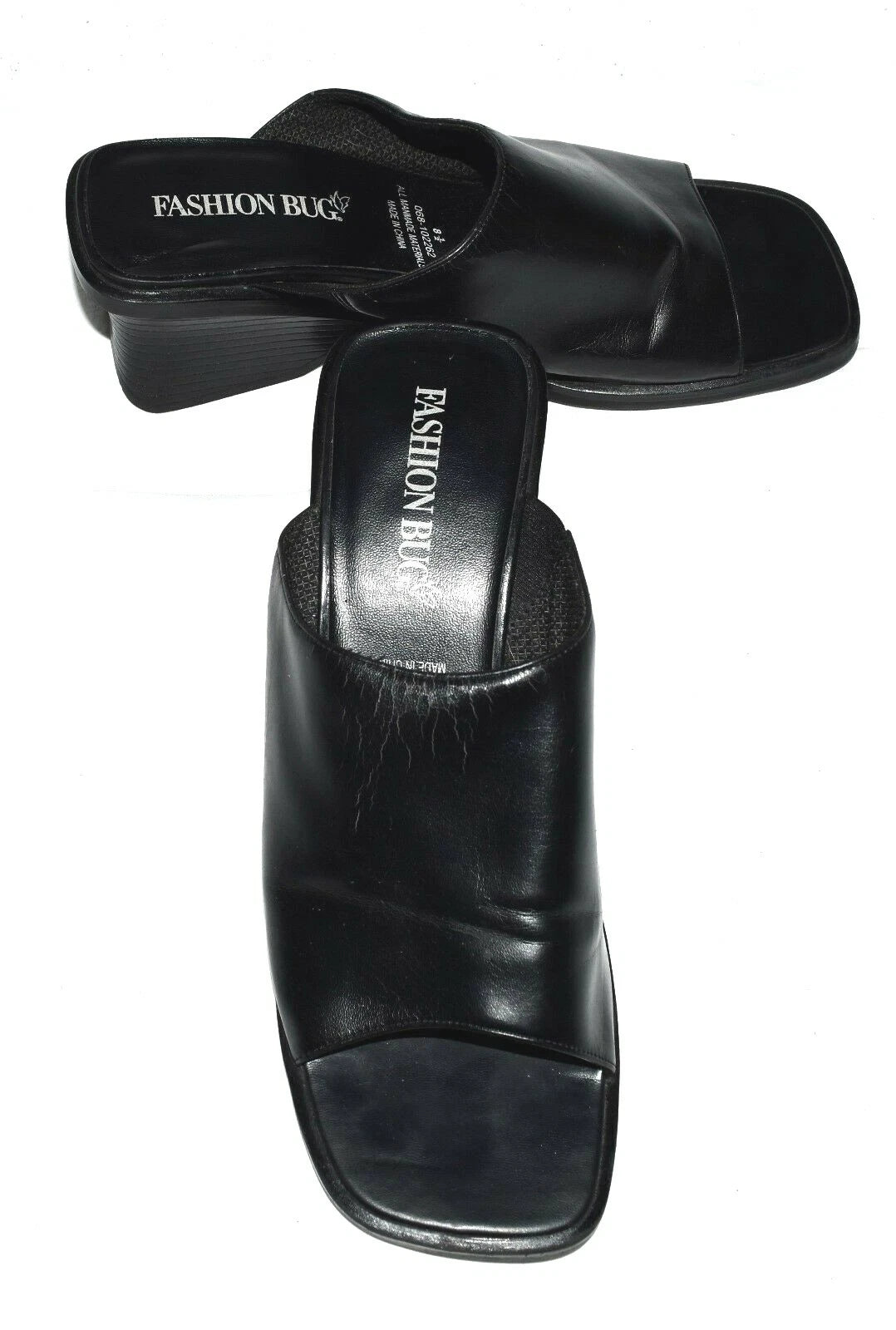 Fashion Bug Black Faux Leather Open Toe Womens Slide Wedge Sandals Size 8.5M