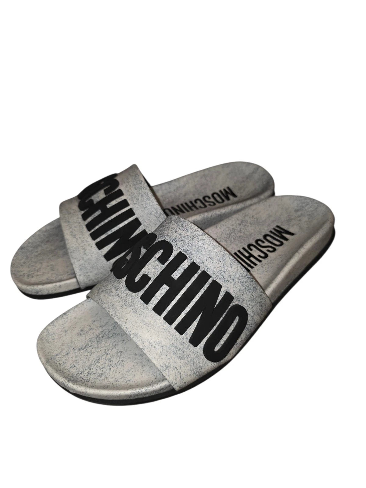 Moschino Womens 8.5 EU 41  Slide Dress Sandal White Blue Logo