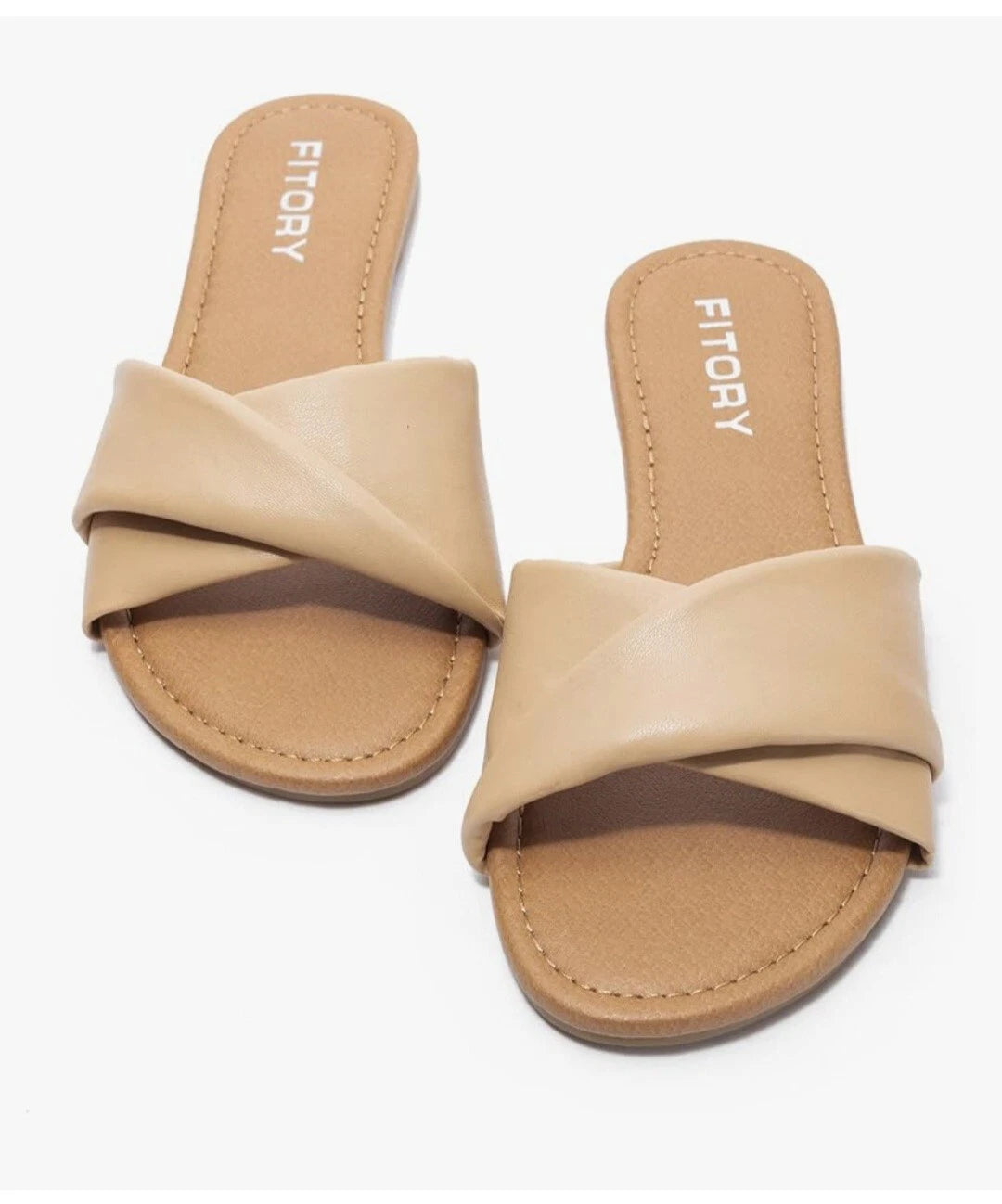 FITORY Women's Flat Sandals Fashion Slides With Soft Leather Slippers Size US 8