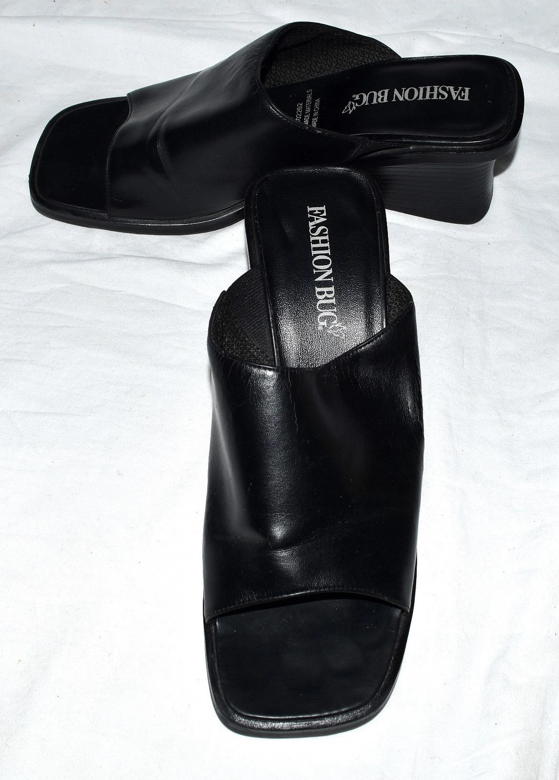 Fashion Bug Black Faux Leather Open Toe Womens Slide Wedge Sandals Size 8.5M