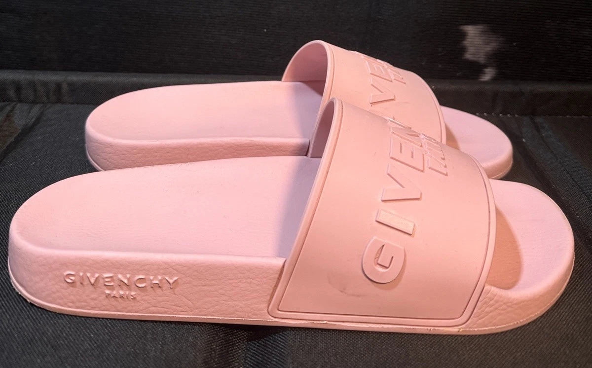 Givenchy Pink Platform Rubber Pink Logo Slide On Pool Sandal Flip Flop Flat 41