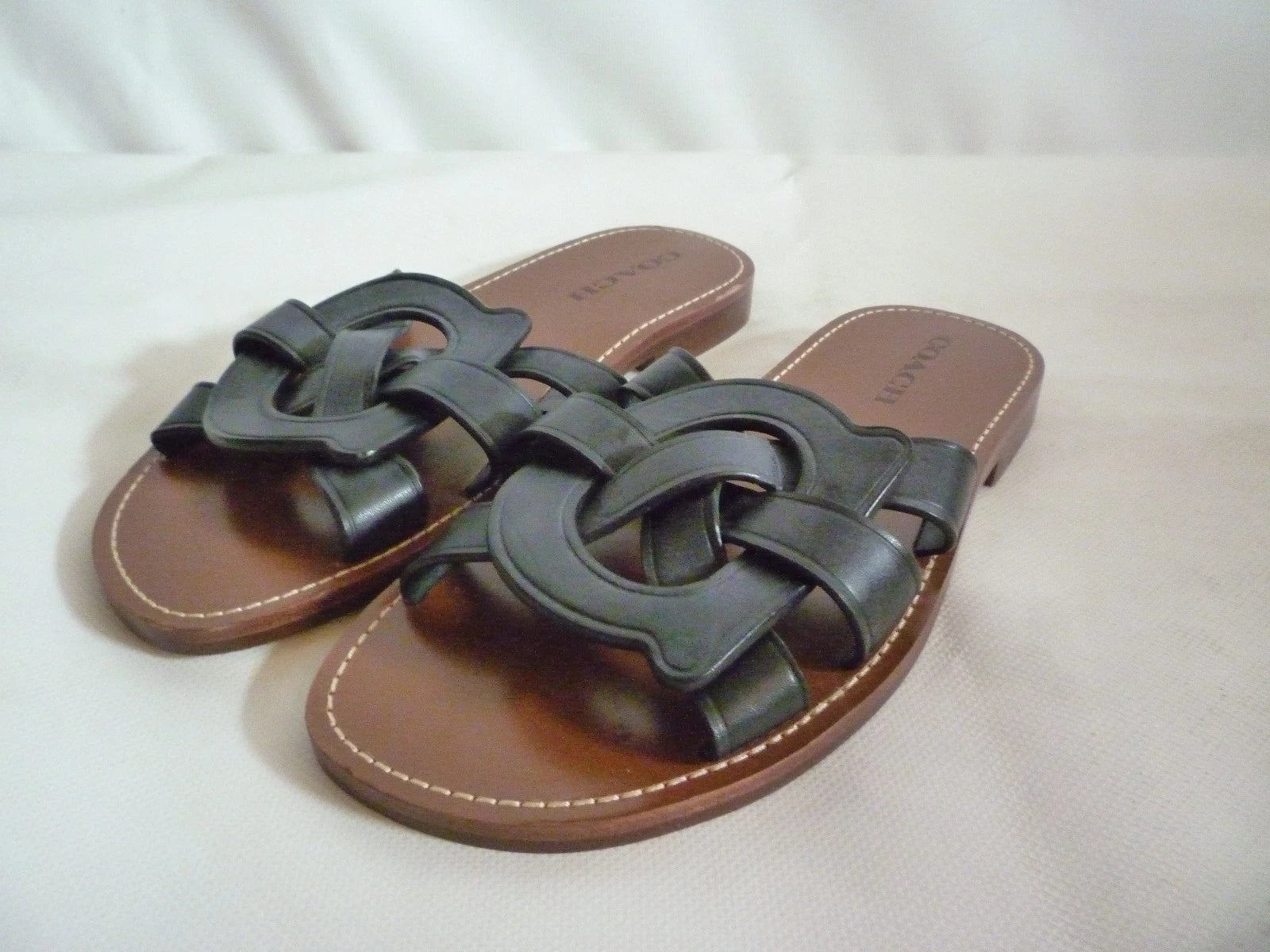 Coach Issa Black Leather Slides Sandal Shoes Women's UK 6 RRP £195 New US 8