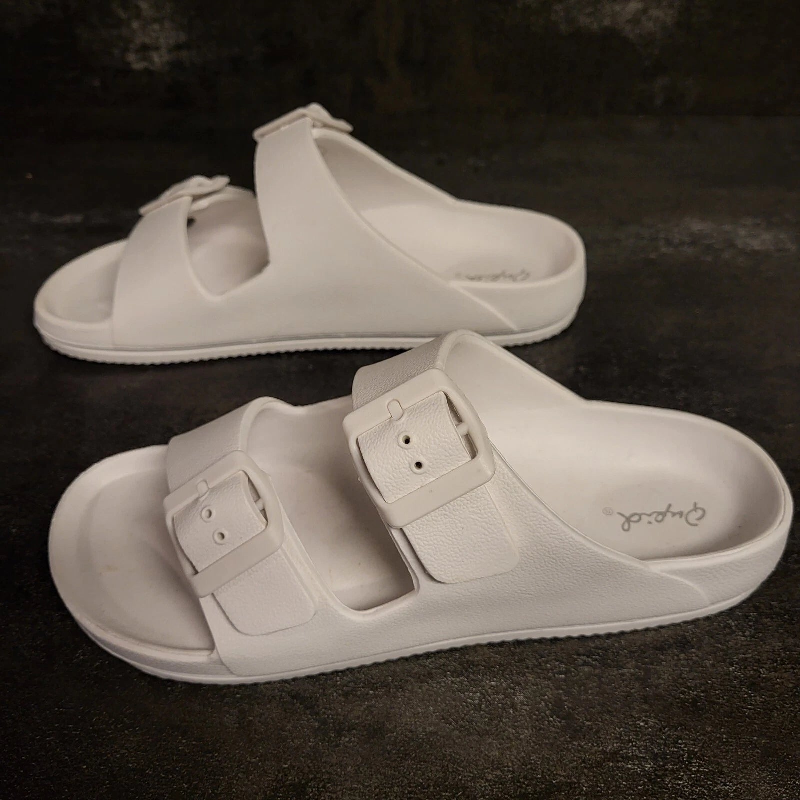 NEW White Double Straps Slip On Slides Slipper Fashion Sandals Shoes Size 6