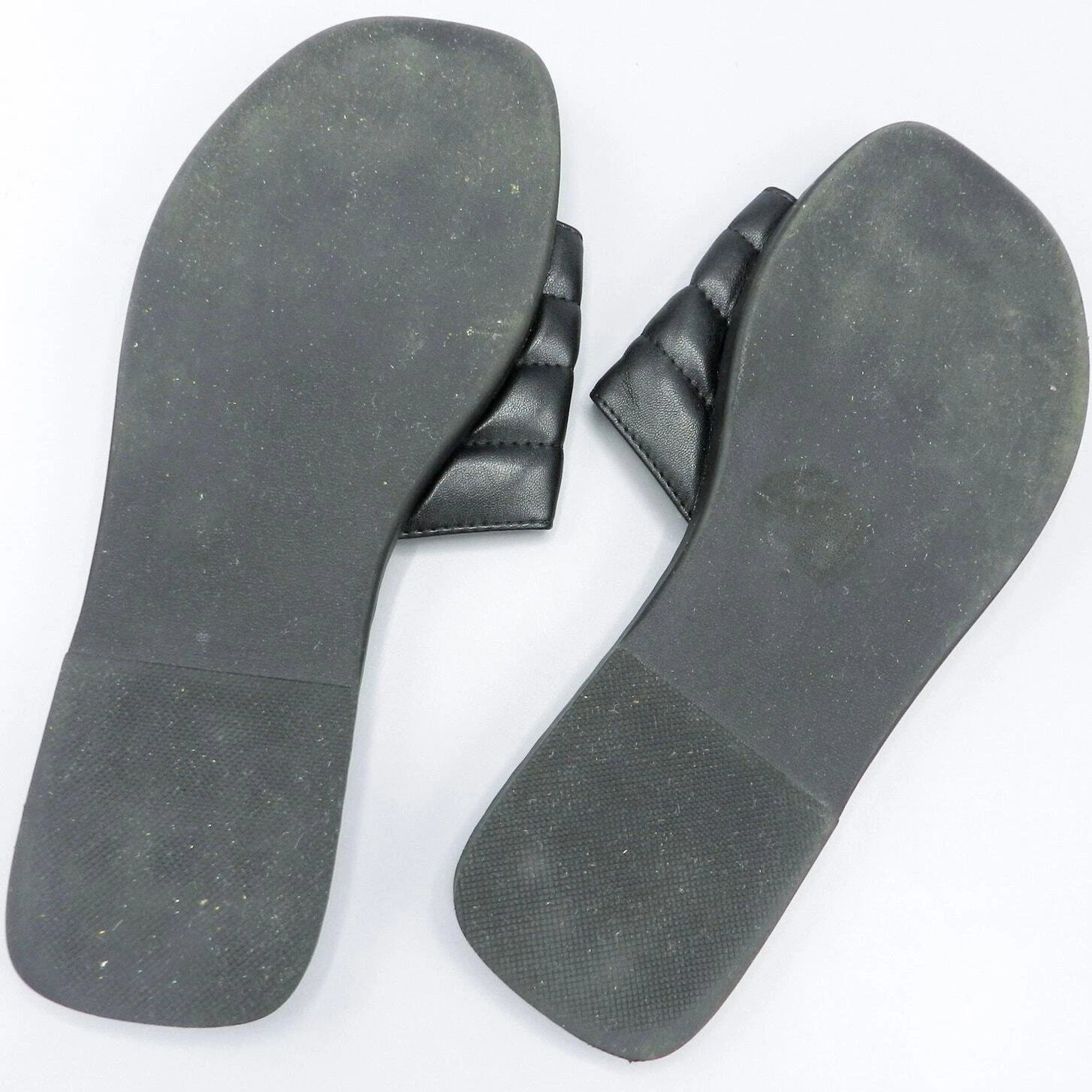 Report Rosalee Puff Slide Sandals Studded Sz 7 Black Faux Leather Square Toe