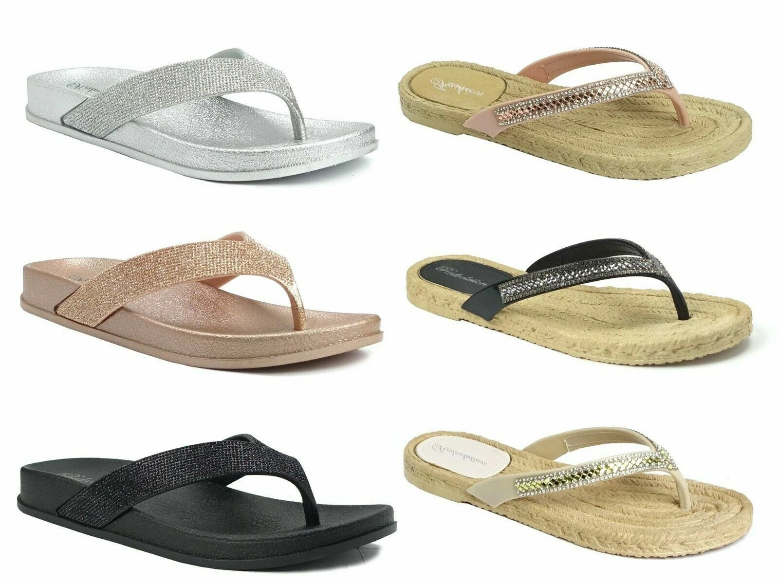 NEW Women's Fashion Glitter Thong Flip Flop Rhinestone Sandals Soft Rubber Sole